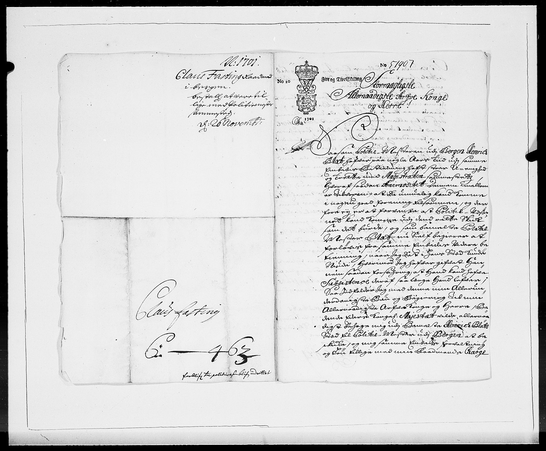 Danske Kanselli 1572-1799, AV/RA-EA-3023/F/Fc/Fcc/Fcca/L0052: Norske innlegg 1572-1799, 1701, p. 352