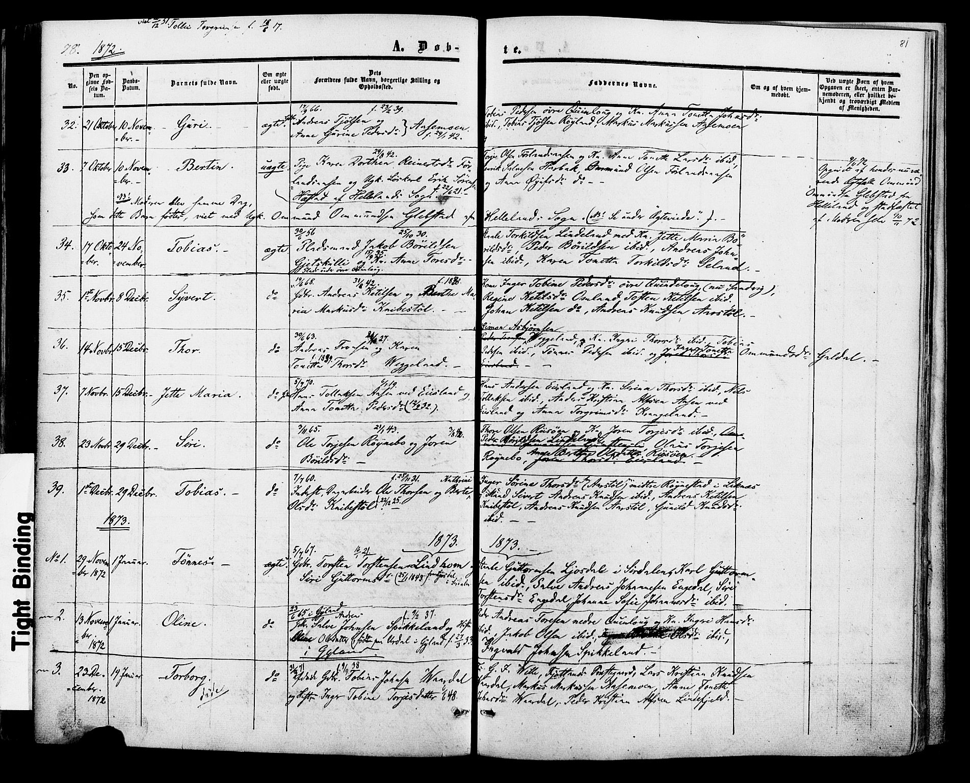 Fjotland sokneprestkontor, AV/SAK-1111-0010/F/Fa/L0001: Parish register (official) no. A 1, 1850-1879, p. 81