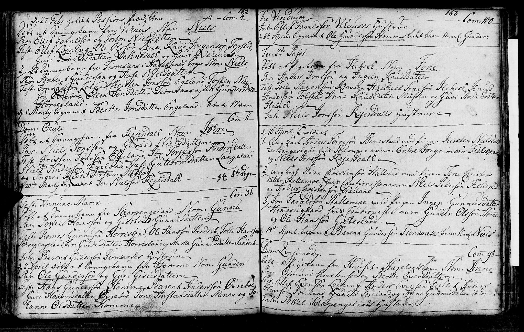 Vennesla sokneprestkontor, AV/SAK-1111-0045/Fa/Fac/L0001: Parish register (official) no. A 1, 1743-1784, p. 162-163