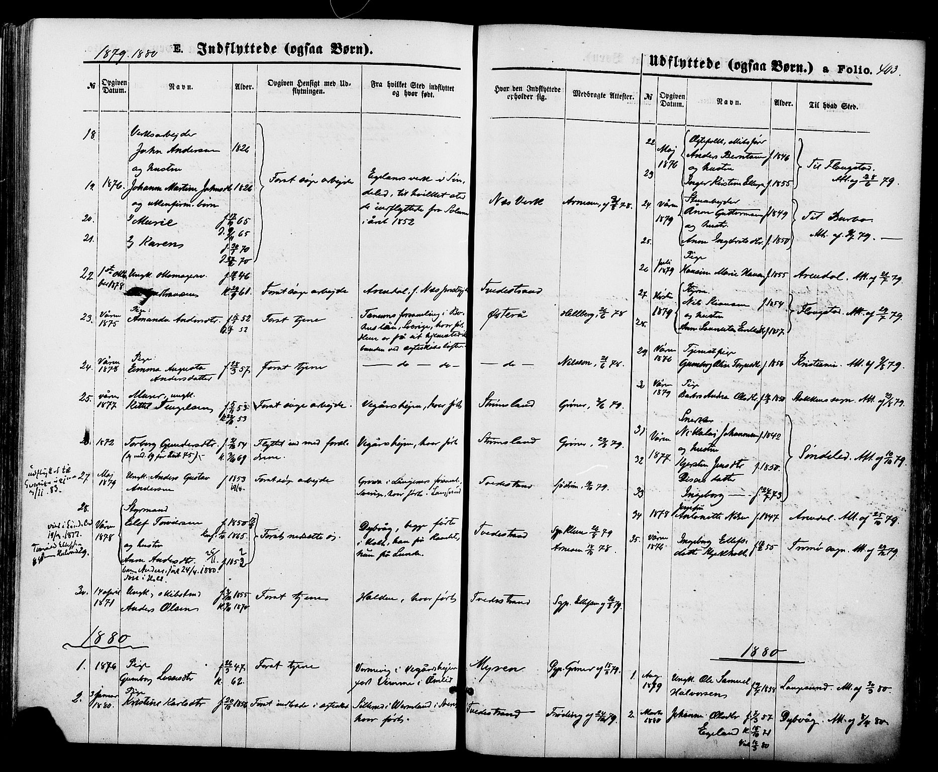 Holt sokneprestkontor, AV/SAK-1111-0021/F/Fa/L0010: Parish register (official) no. A 10, 1872-1885, p. 403