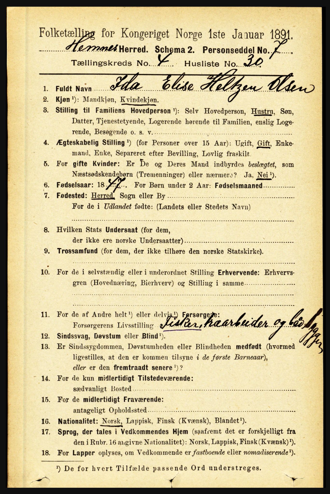 RA, 1891 census for 1832 Hemnes, 1891, p. 2440