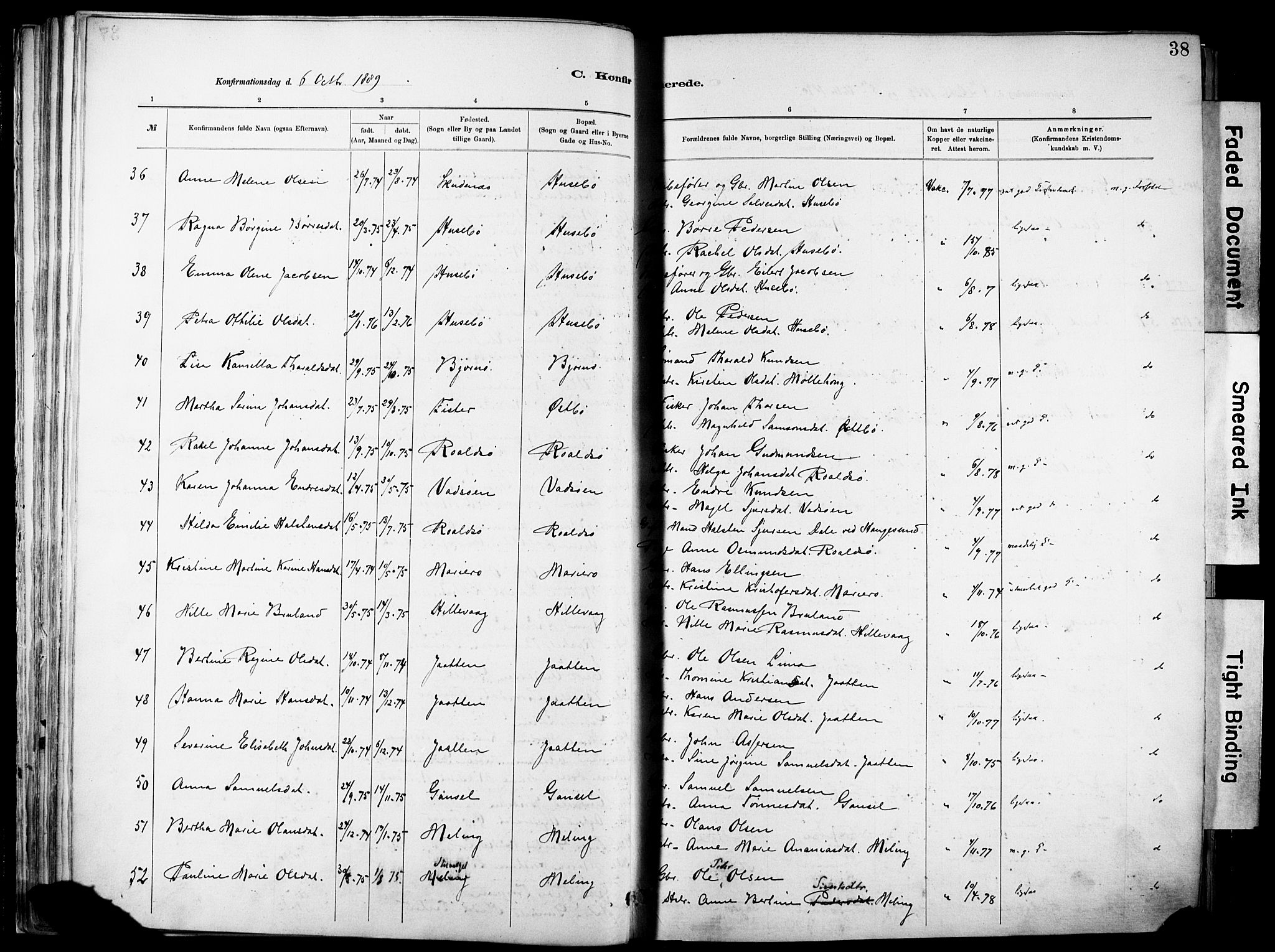 Hetland sokneprestkontor, SAST/A-101826/30/30BA/L0012: Parish register (official) no. A 12, 1882-1912, p. 38