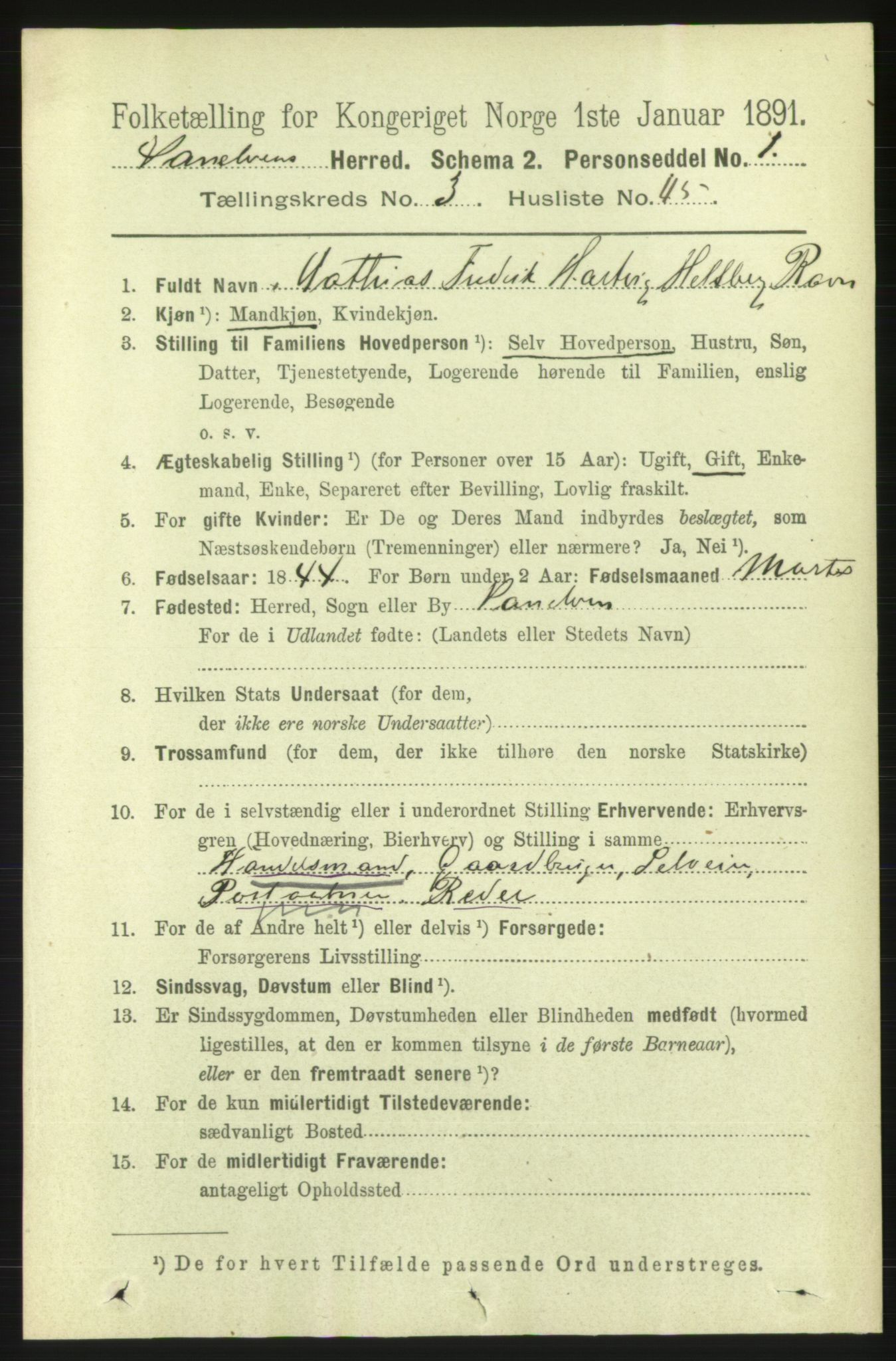 RA, 1891 census for 1511 Vanylven, 1891, p. 1497