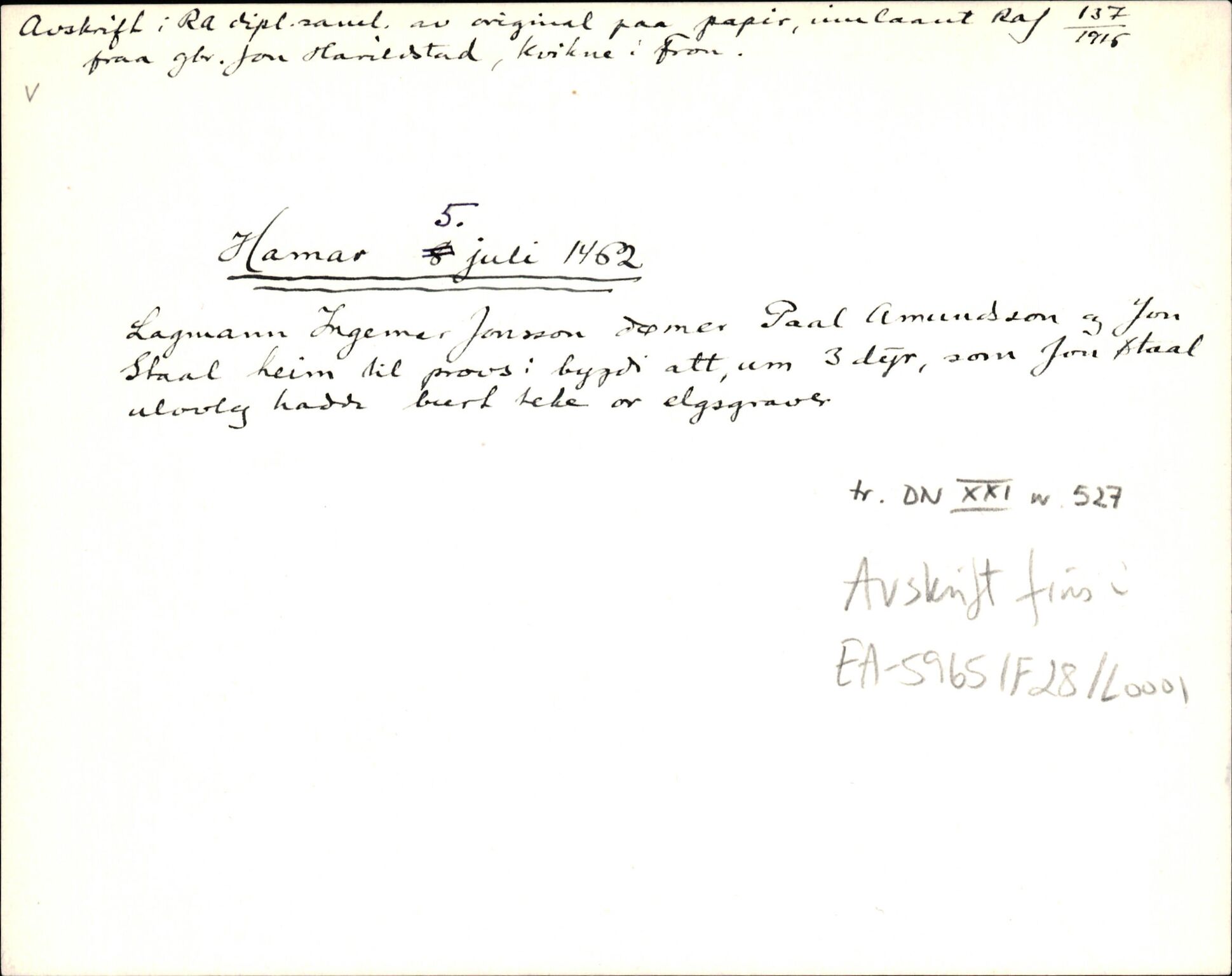 Riksarkivets diplomsamling, AV/RA-EA-5965/F35/F35d/L0001: Innlånte diplomer, seddelregister, 1316-1591, p. 173