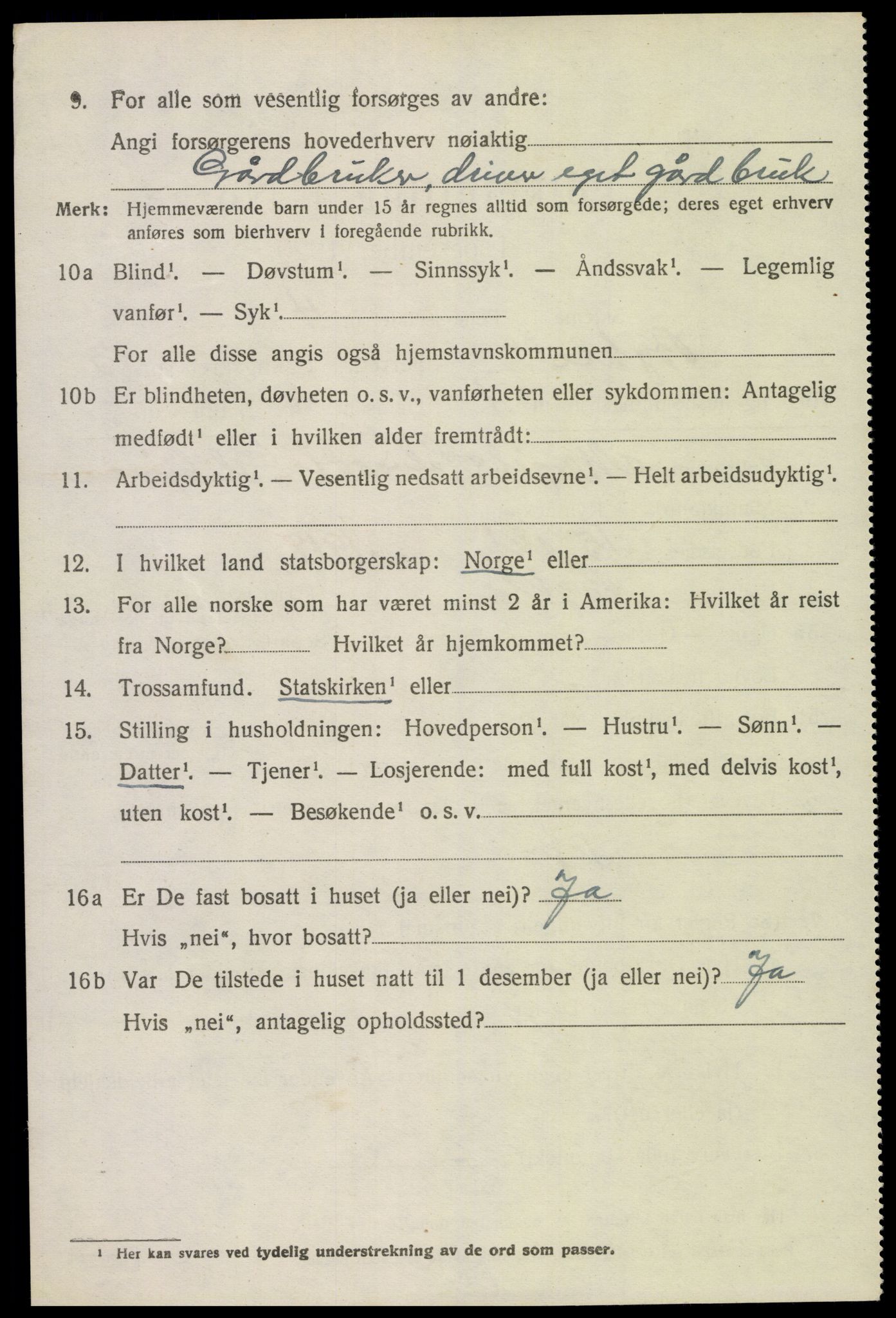 SAK, 1920 census for Bykle, 1920, p. 1030