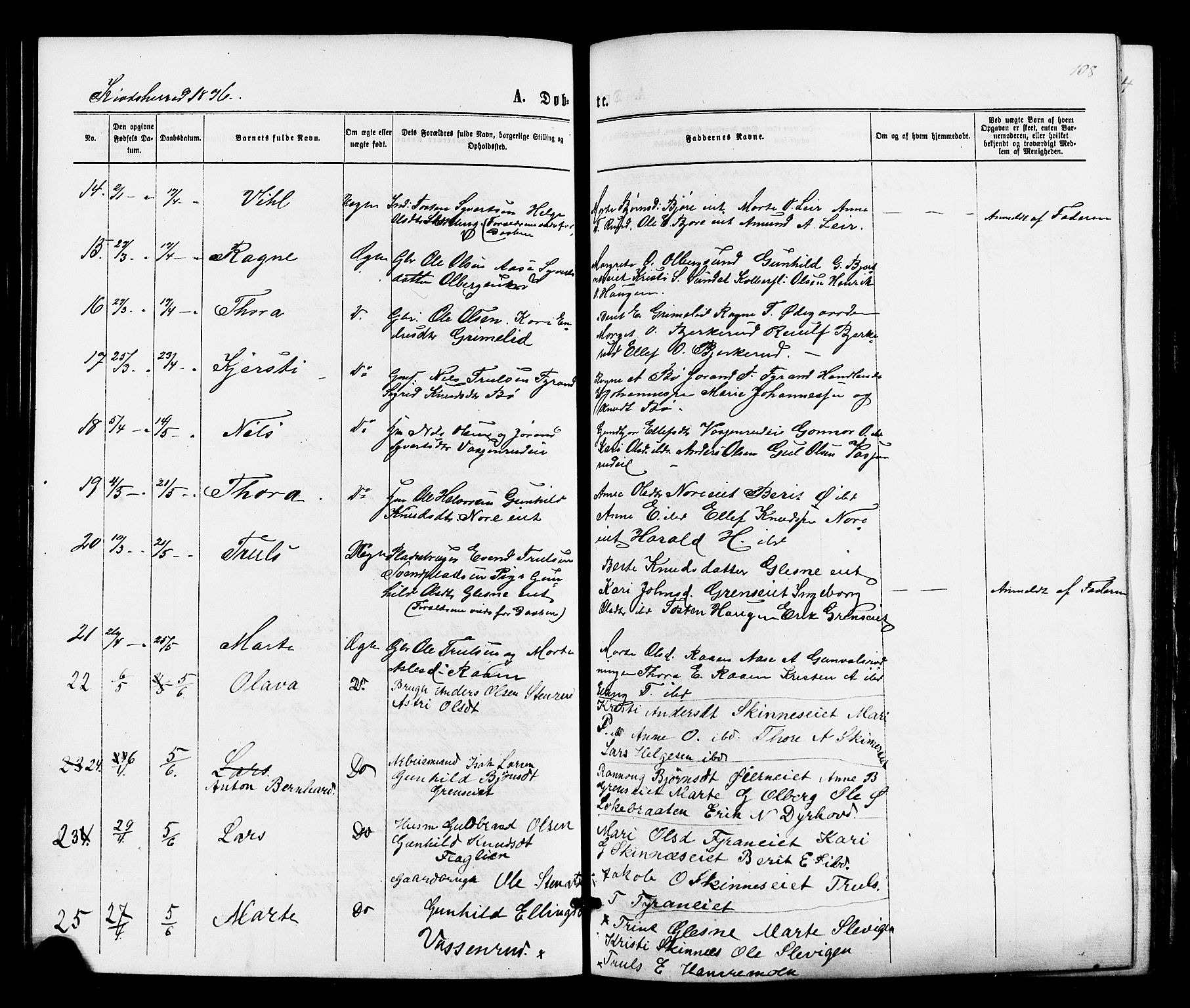 Sigdal kirkebøker, AV/SAKO-A-245/F/Fa/L0010: Parish register (official) no. I 10 /2, 1872-1878, p. 108