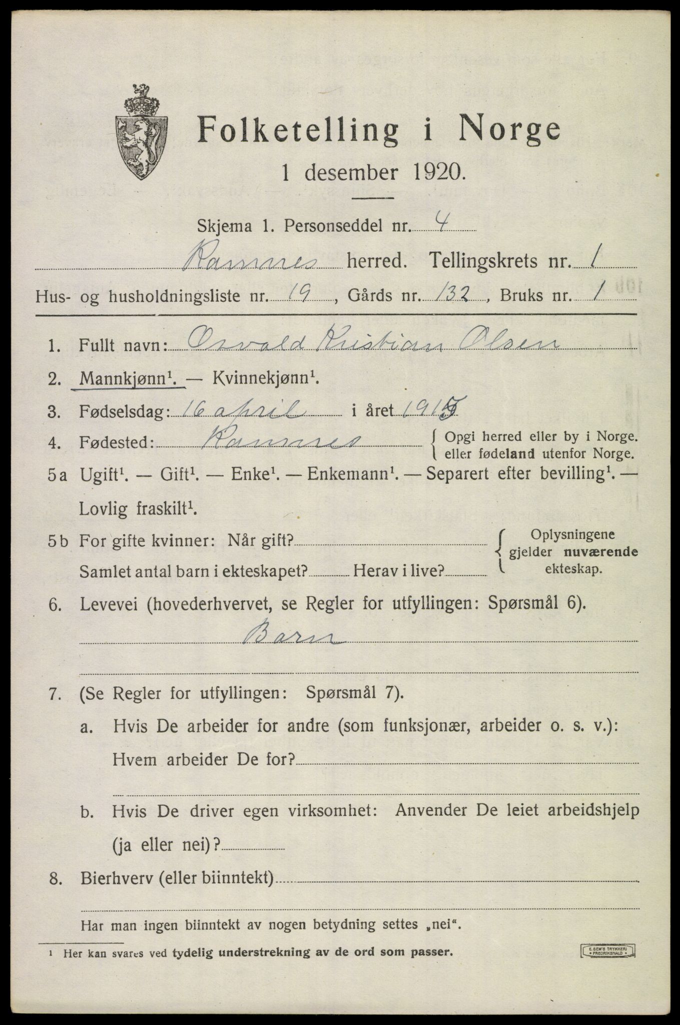 SAKO, 1920 census for Ramnes, 1920, p. 1358