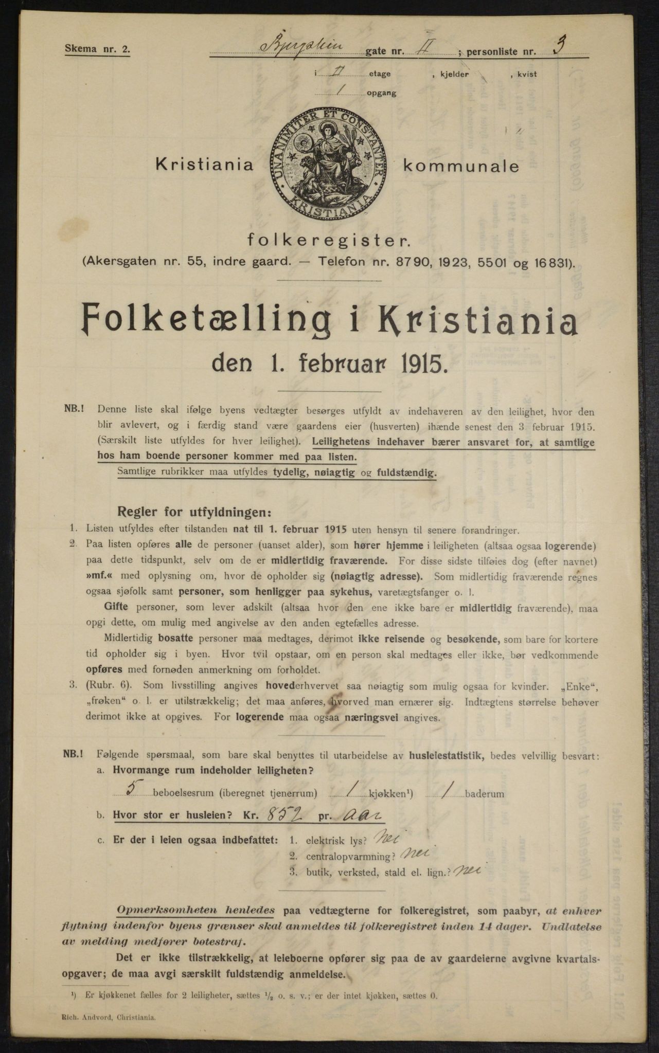 OBA, Municipal Census 1915 for Kristiania, 1915, p. 4602