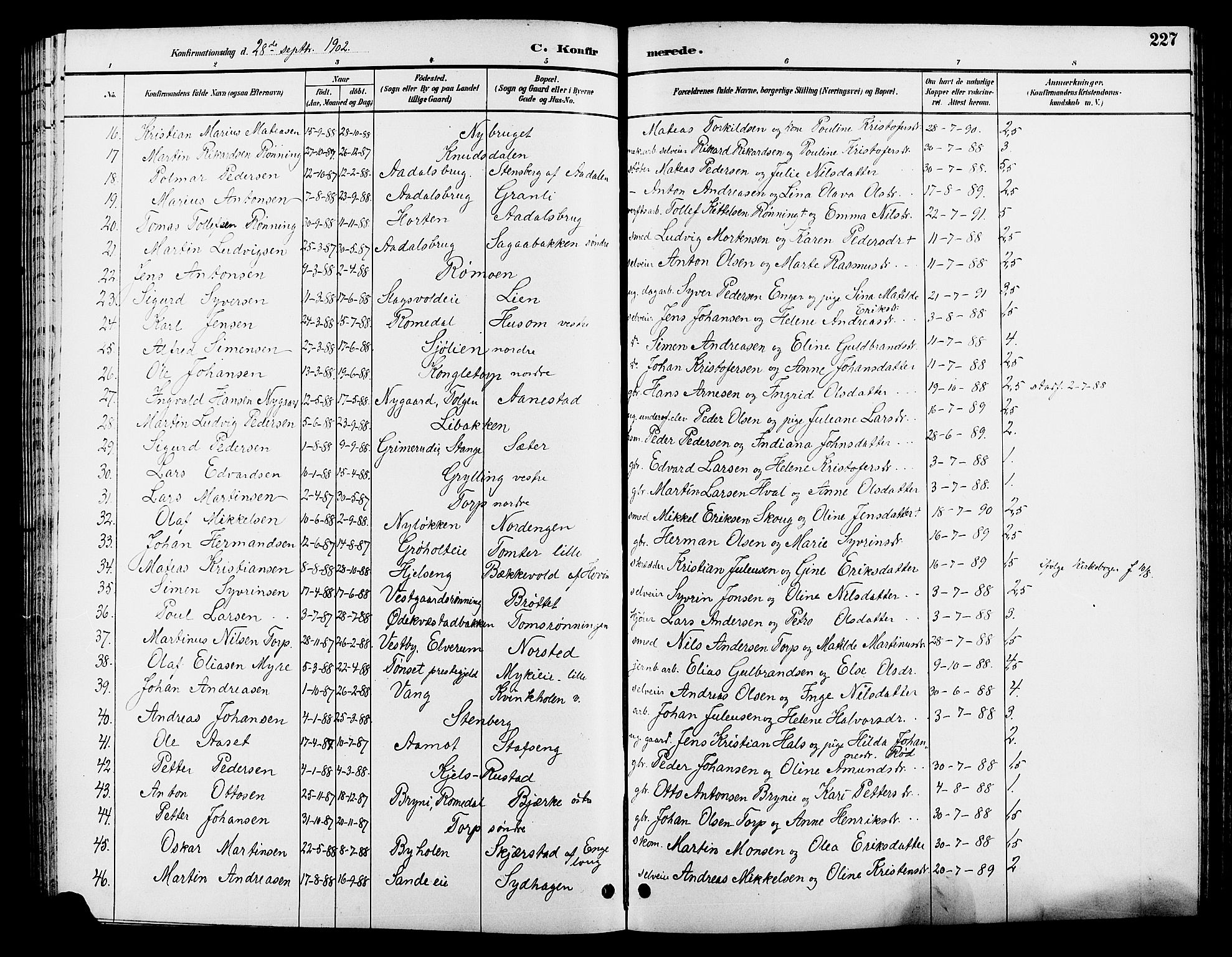 Løten prestekontor, SAH/PREST-022/L/La/L0006: Parish register (copy) no. 6, 1892-1909, p. 227