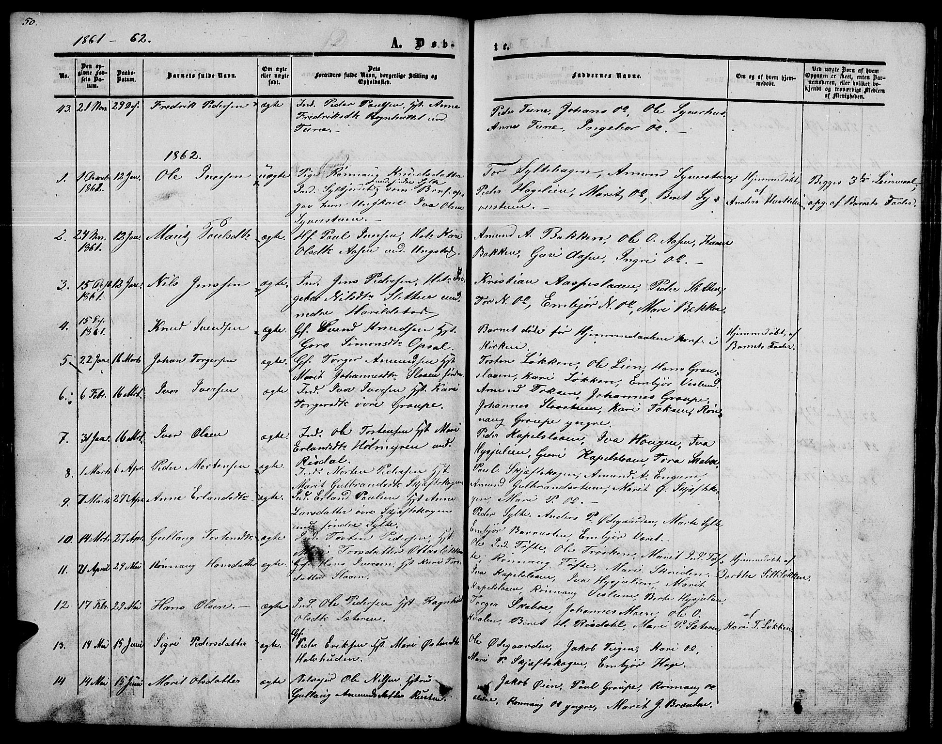 Nord-Fron prestekontor, SAH/PREST-080/H/Ha/Hab/L0002: Parish register (copy) no. 2, 1851-1883, p. 50