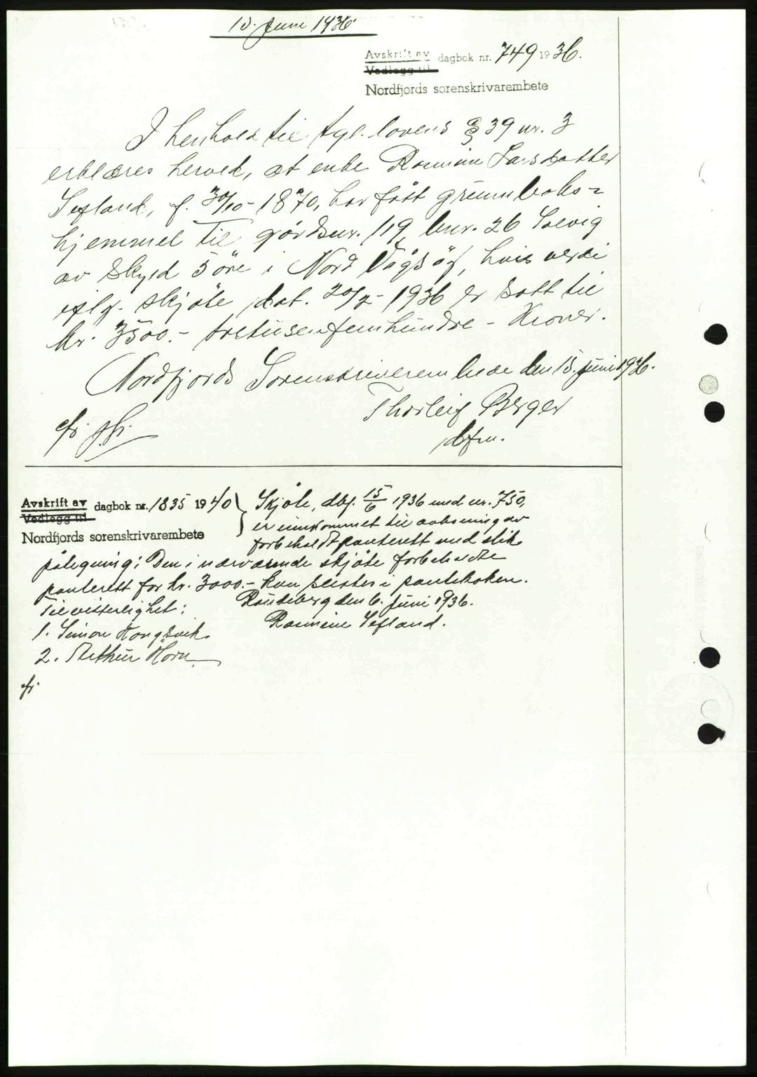 Nordfjord sorenskriveri, AV/SAB-A-2801/02/02b/02bj/L0006: Mortgage book no. A6, 1940-1941, Diary no: : 1803/1940