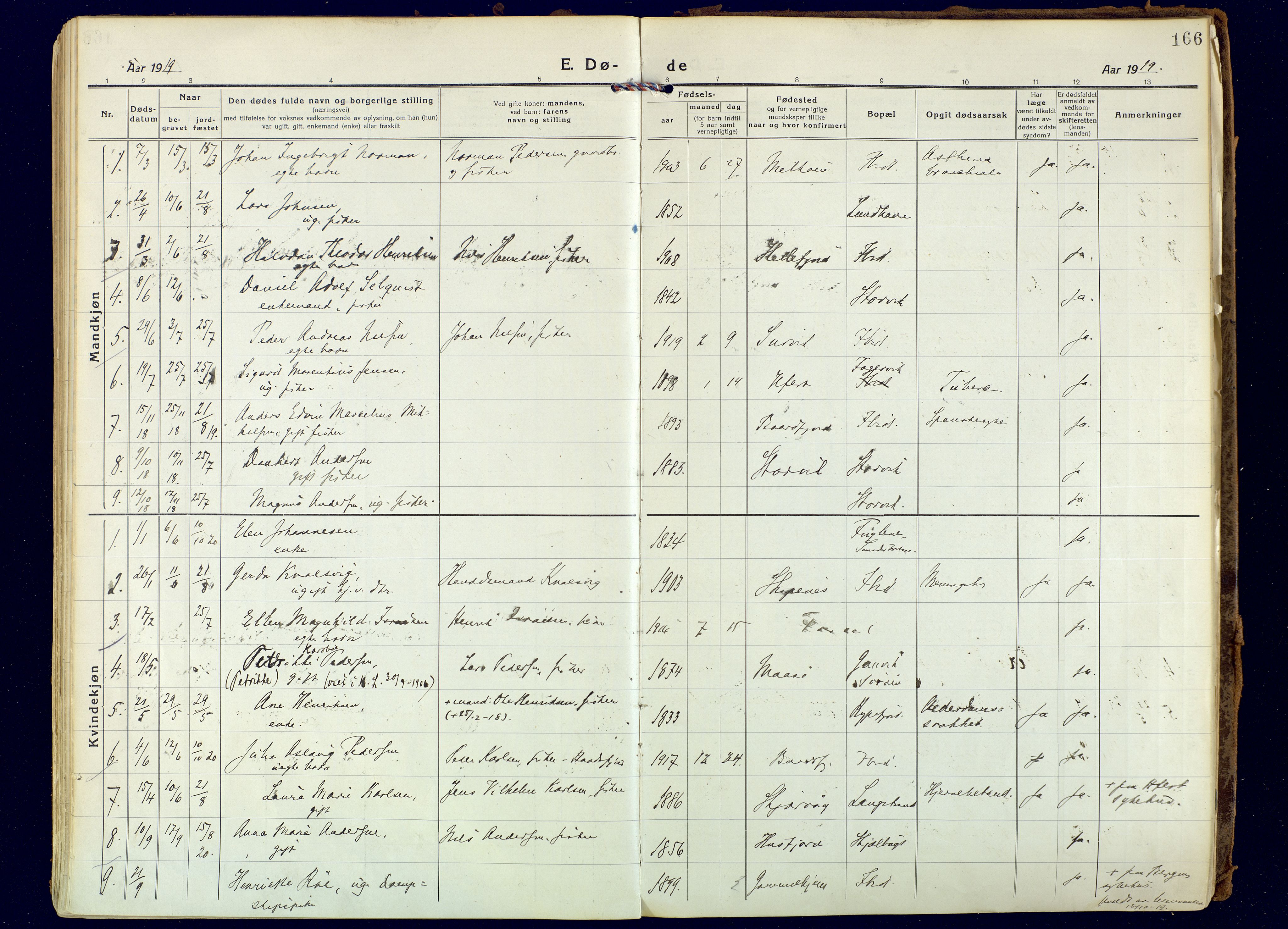 Hammerfest sokneprestkontor, AV/SATØ-S-1347/H/Ha/L0018.kirke: Parish register (official) no. 18, 1918-1933, p. 166