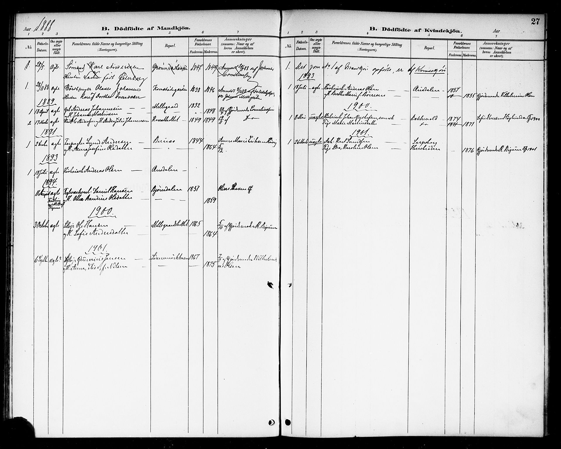 Berg prestekontor Kirkebøker, AV/SAO-A-10902/F/Fc/L0002: Parish register (official) no. III 2, 1888-1901, p. 27