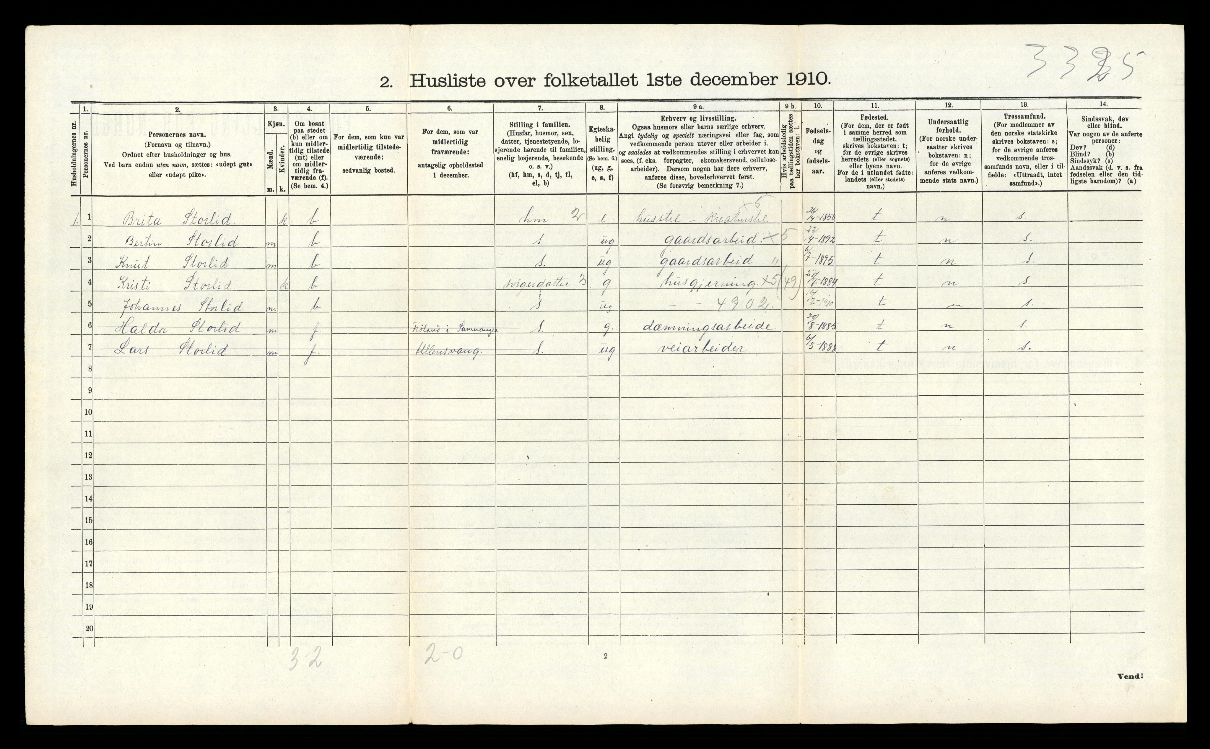 RA, 1910 census for Samnanger, 1910, p. 682