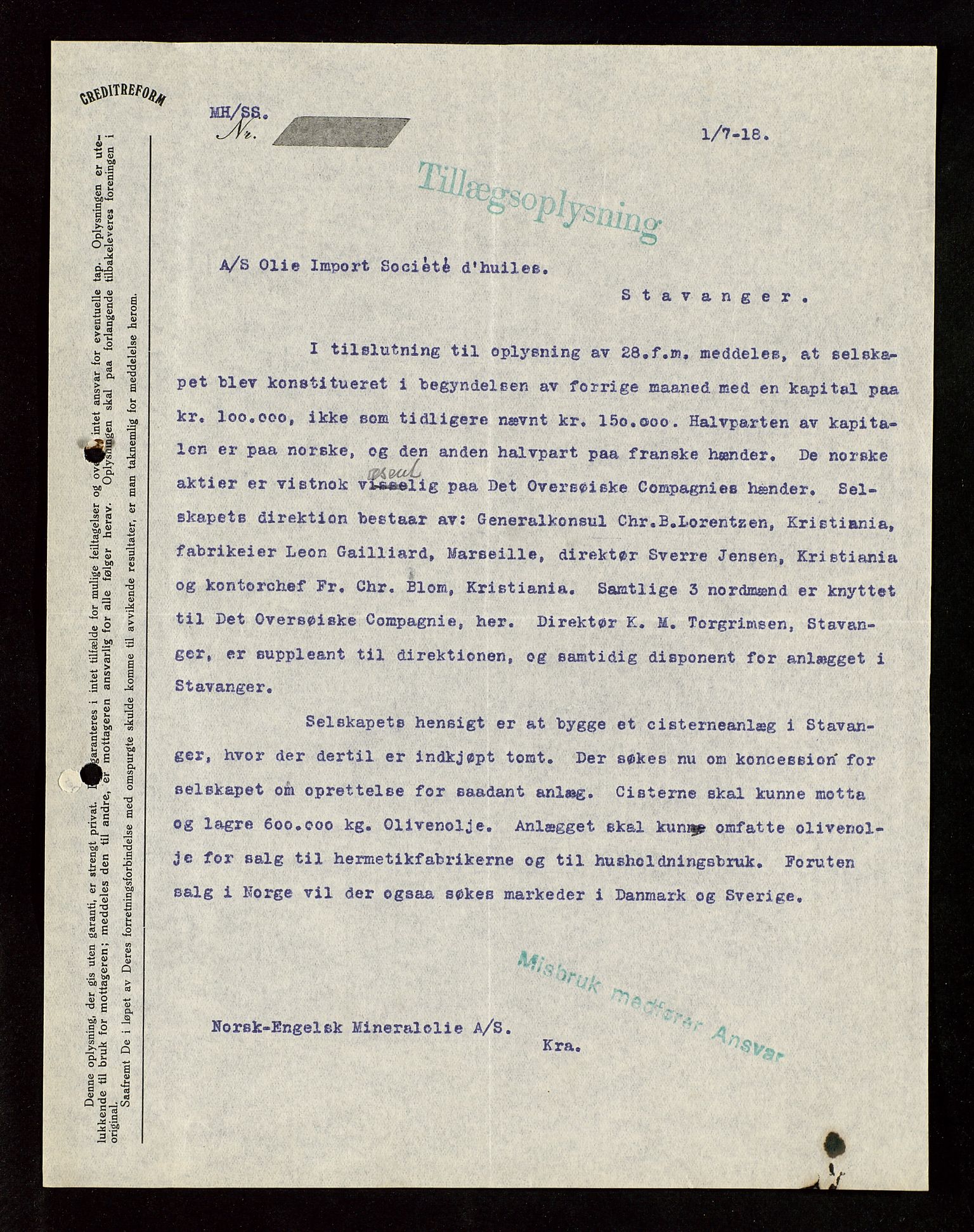 Pa 1521 - A/S Norske Shell, AV/SAST-A-101915/E/Ea/Eaa/L0003: Sjefskorrespondanse, 1918, p. 201