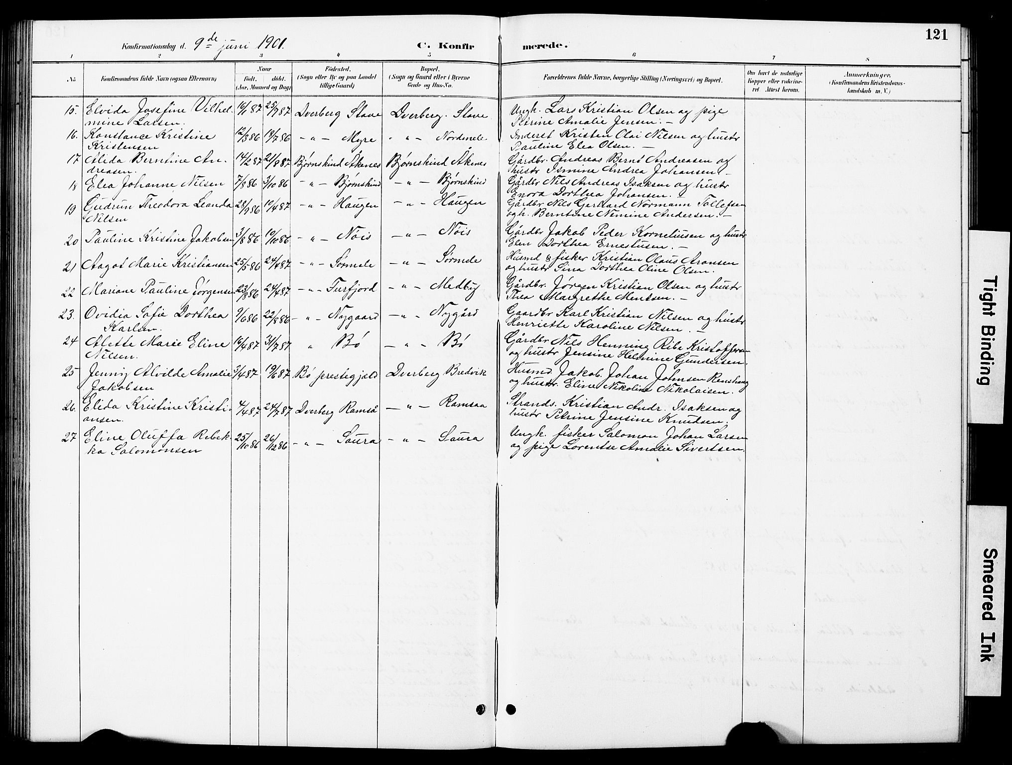 Ministerialprotokoller, klokkerbøker og fødselsregistre - Nordland, AV/SAT-A-1459/897/L1413: Parish register (copy) no. 897C03, 1887-1903, p. 121