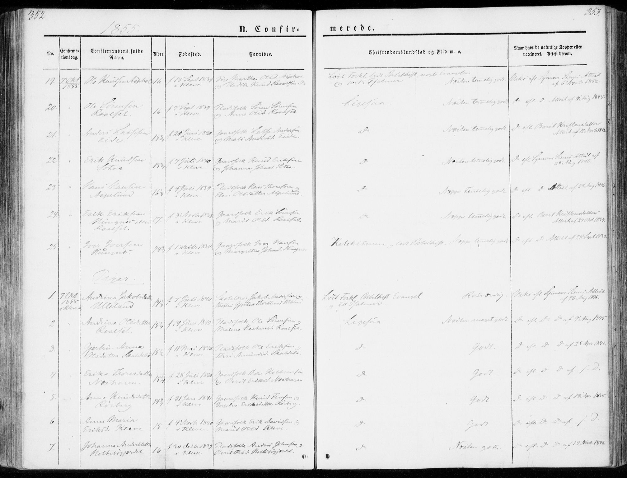 Ministerialprotokoller, klokkerbøker og fødselsregistre - Møre og Romsdal, AV/SAT-A-1454/557/L0680: Parish register (official) no. 557A02, 1843-1869, p. 352-353