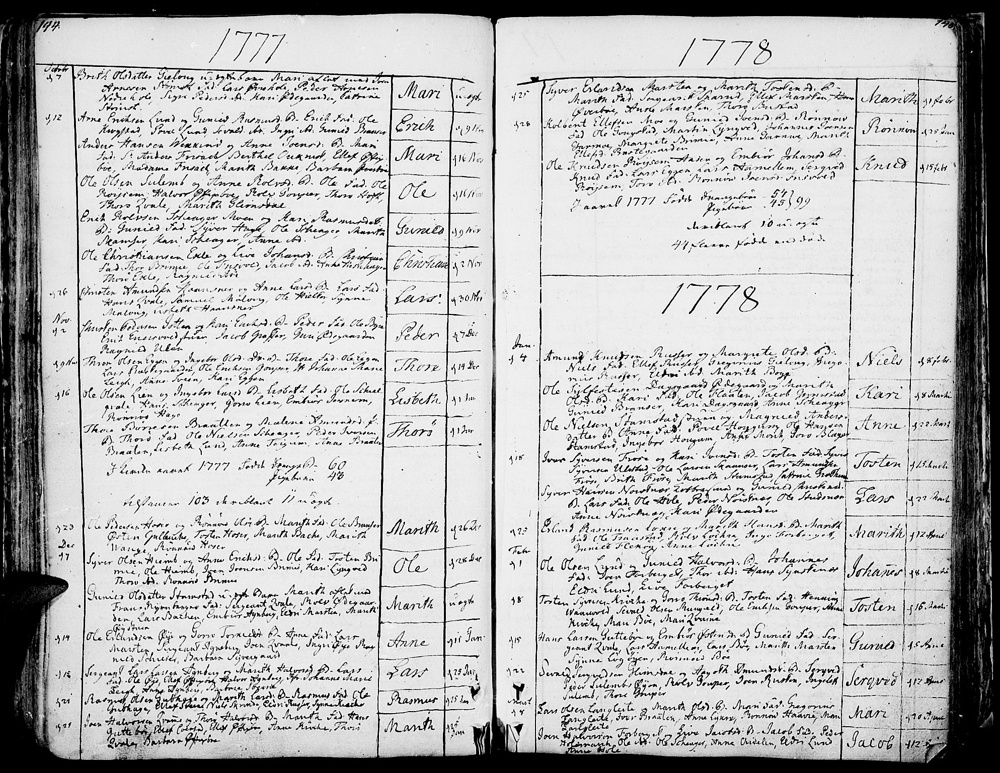 Lom prestekontor, AV/SAH-PREST-070/K/L0002: Parish register (official) no. 2, 1749-1801, p. 144-145