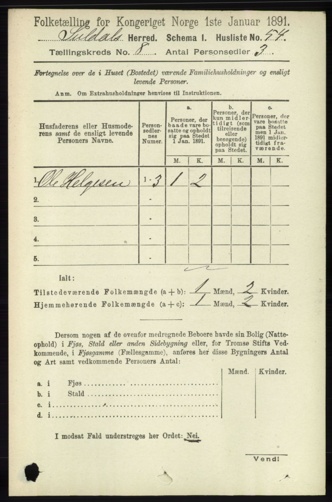 RA, 1891 census for 1134 Suldal, 1891, p. 2292