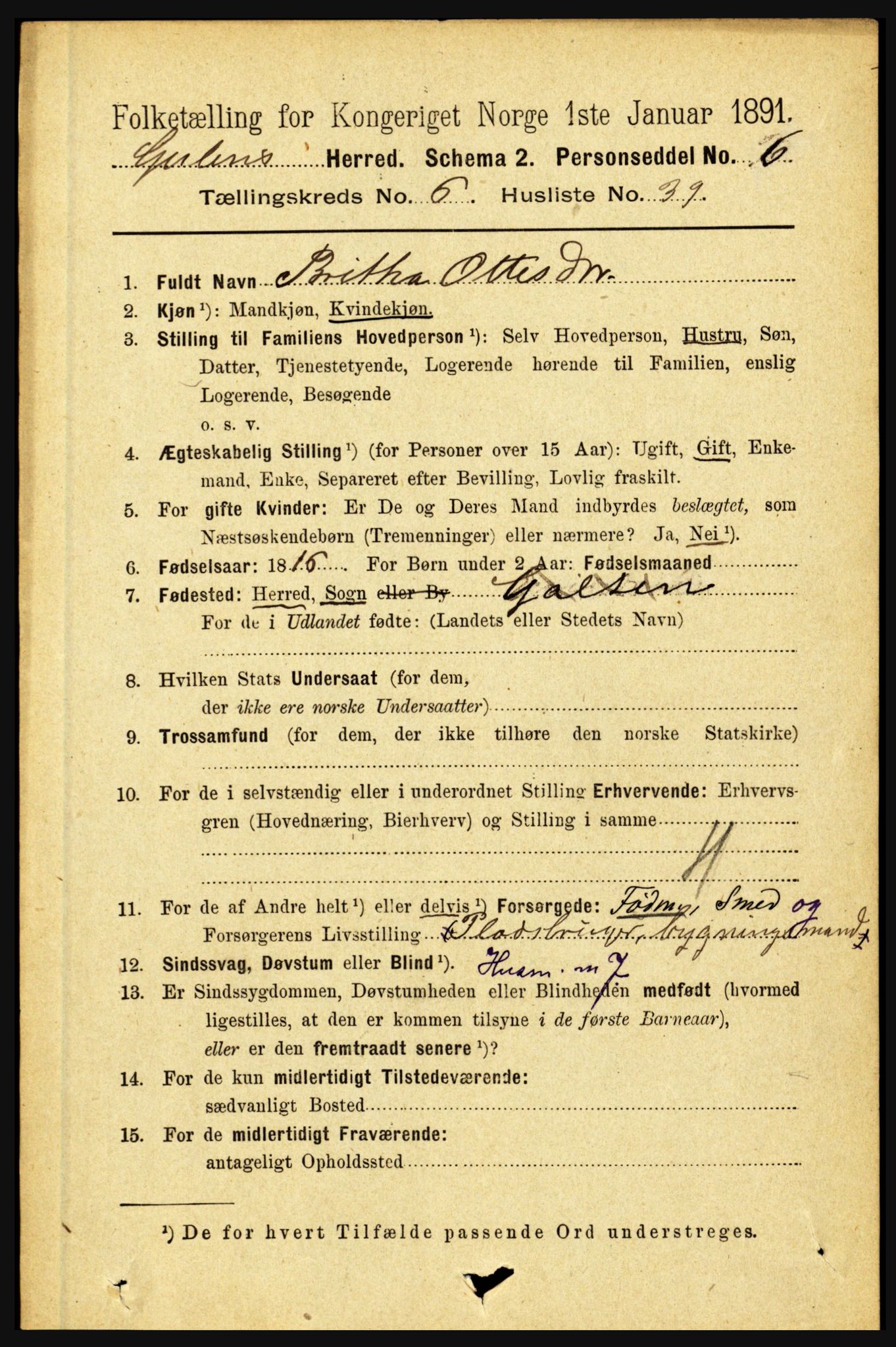 RA, 1891 census for 1411 Gulen, 1891, p. 2177