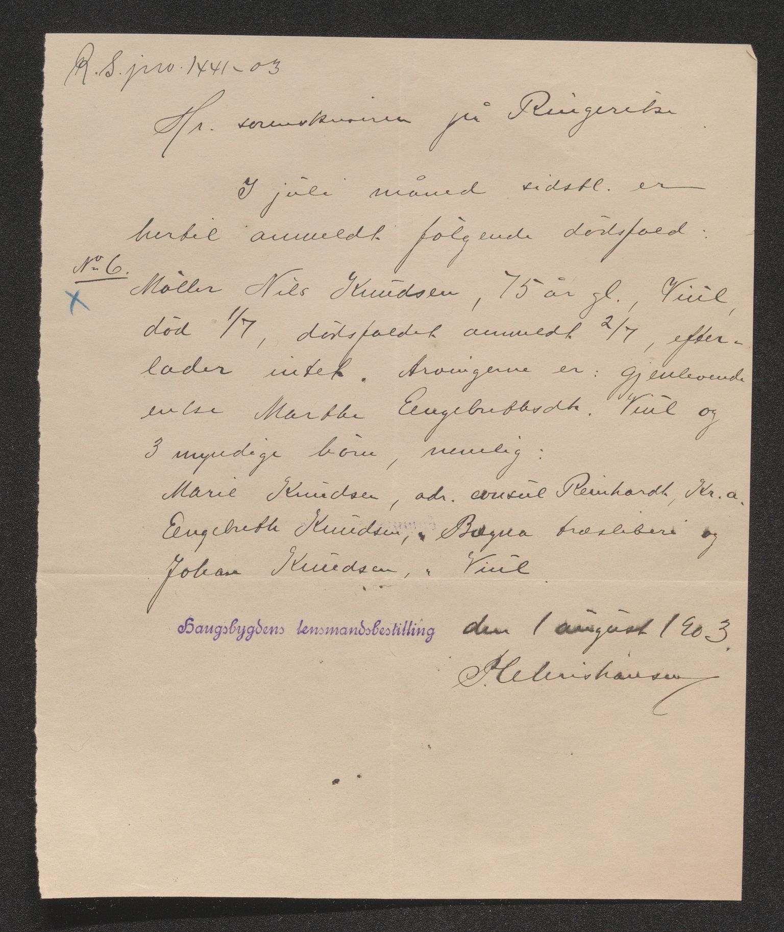 Ringerike sorenskriveri, AV/SAKO-A-105/H/Ha/Hab/L0016: Dødsfallslister Haugsbygd, 1903-1930
