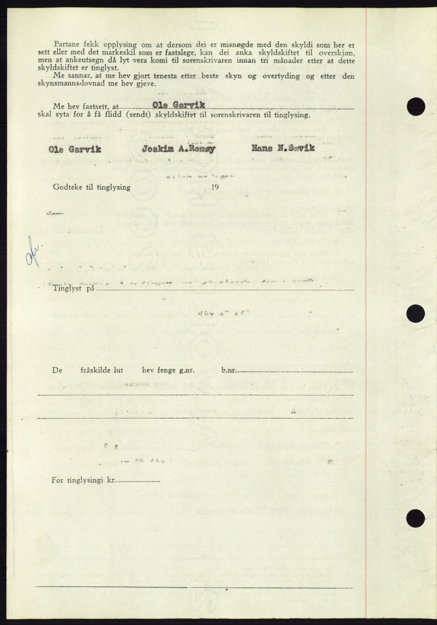 Søre Sunnmøre sorenskriveri, AV/SAT-A-4122/1/2/2C/L0084: Mortgage book no. 10A, 1949-1949, Diary no: : 806/1949