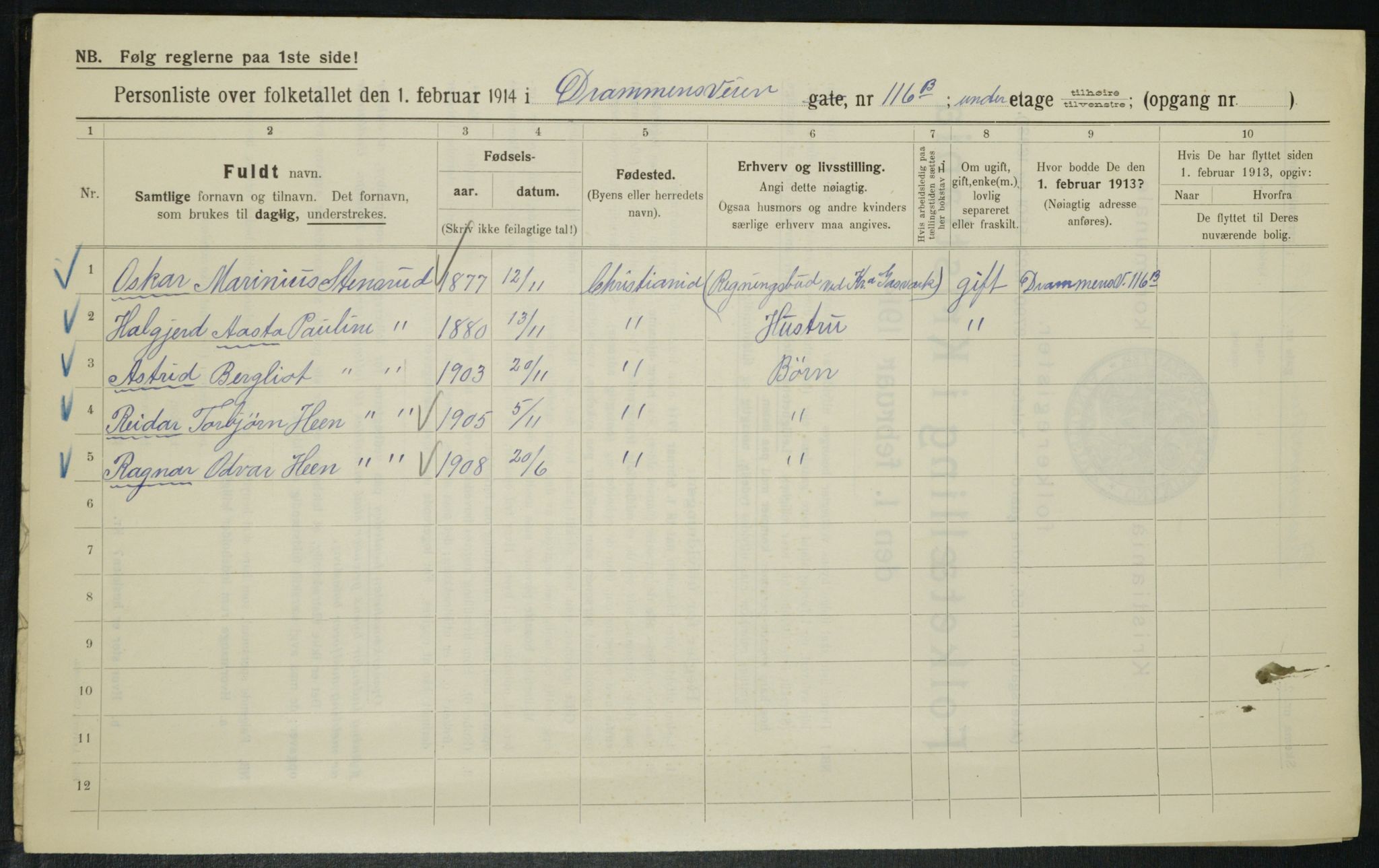 OBA, Municipal Census 1914 for Kristiania, 1914, p. 17296