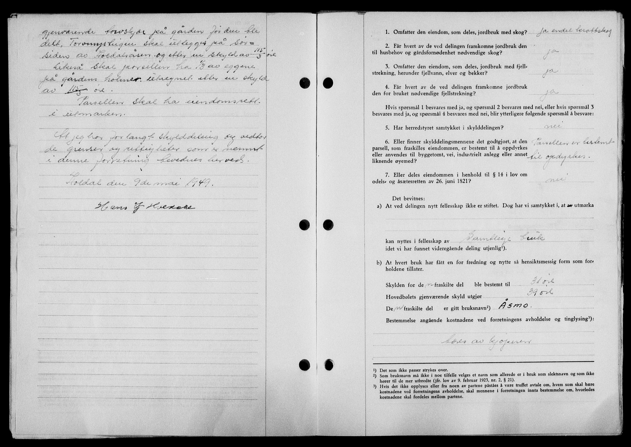 Lofoten sorenskriveri, SAT/A-0017/1/2/2C/L0020a: Mortgage book no. 20a, 1948-1949, Diary no: : 1050/1949
