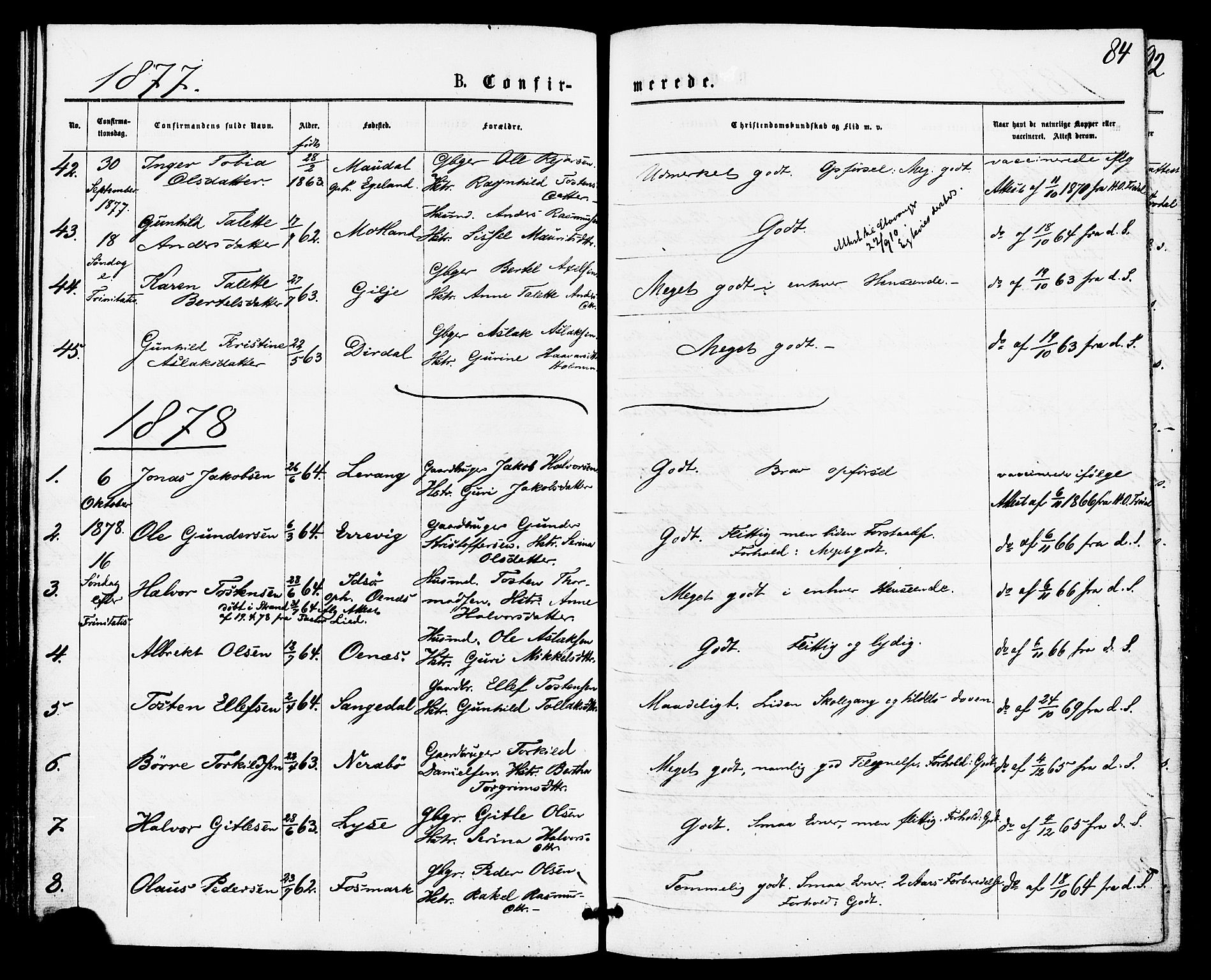Høgsfjord sokneprestkontor, SAST/A-101624/H/Ha/Haa/L0004: Parish register (official) no. A 4, 1876-1884, p. 84