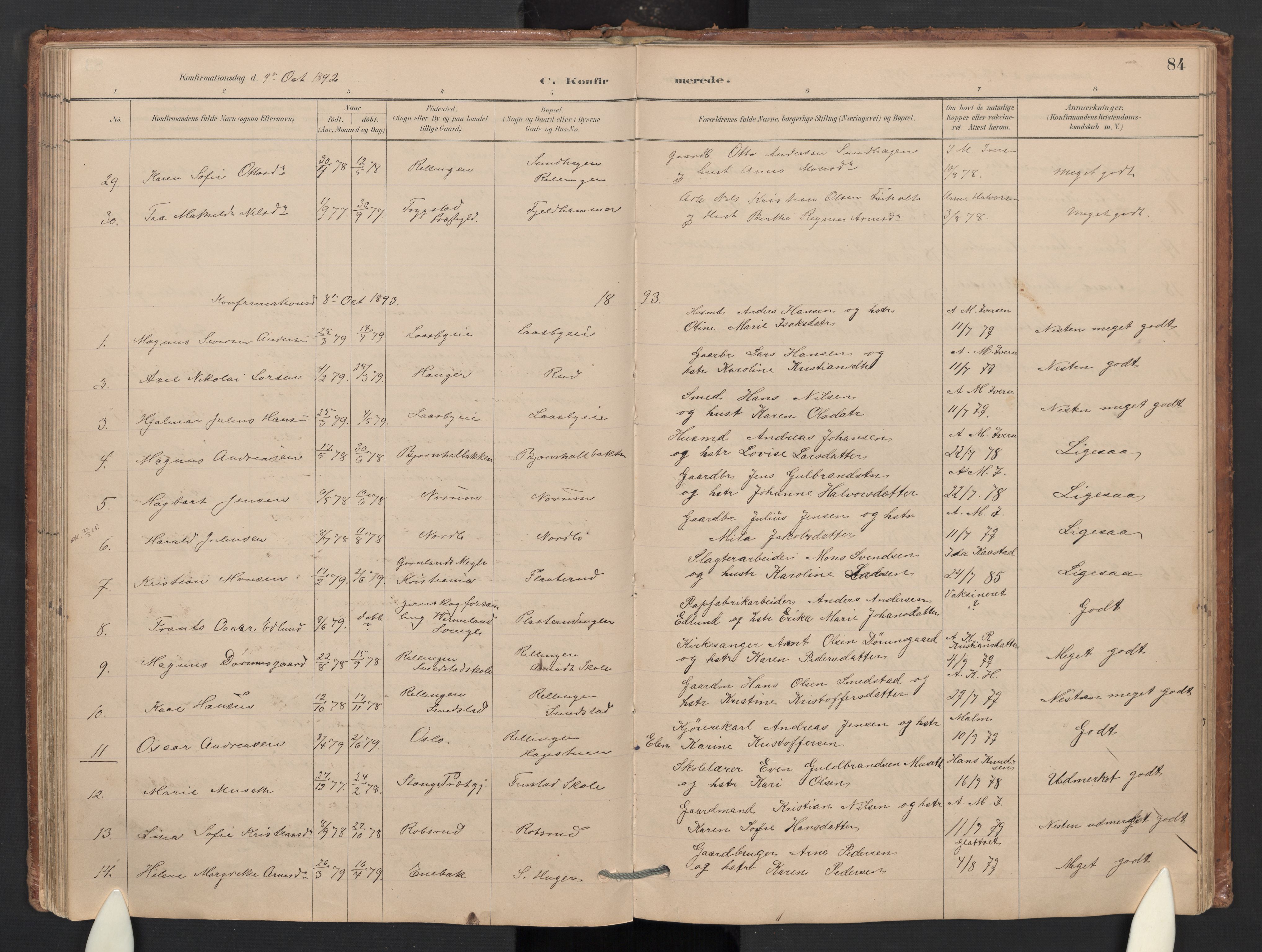 Skedsmo prestekontor Kirkebøker, SAO/A-10033a/G/Gb/L0001: Parish register (copy) no. II 1, 1883-1903, p. 84