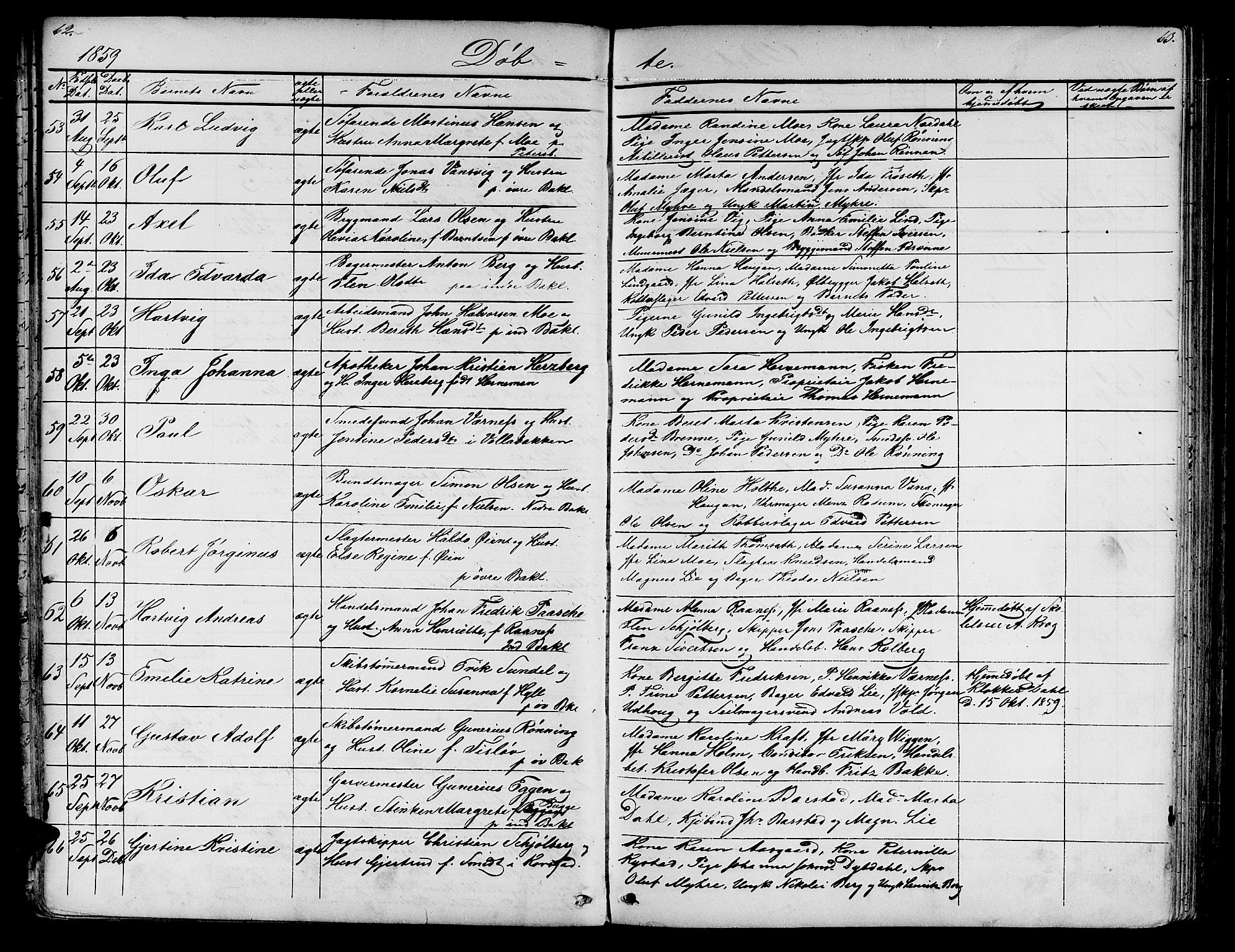 Ministerialprotokoller, klokkerbøker og fødselsregistre - Sør-Trøndelag, SAT/A-1456/604/L0219: Parish register (copy) no. 604C02, 1851-1869, p. 62-63