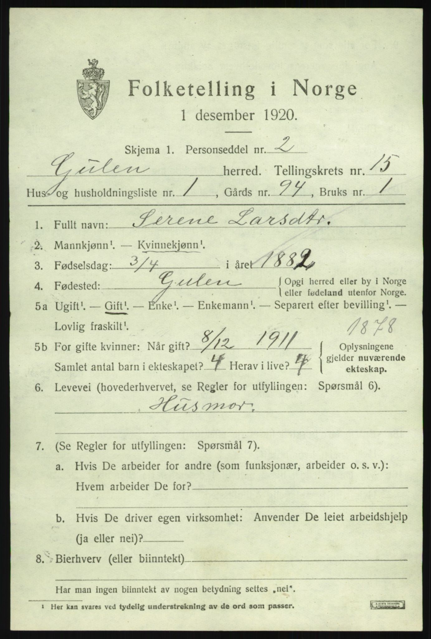 SAB, 1920 census for Gulen, 1920, p. 6425