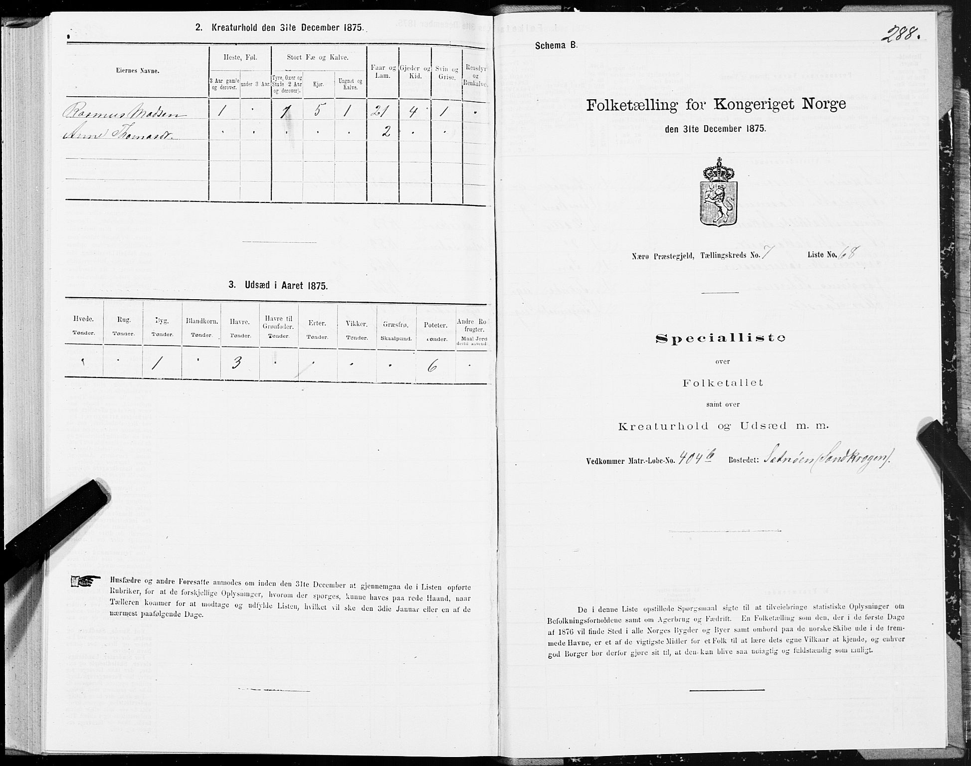 SAT, 1875 census for 1751P Nærøy, 1875, p. 3288