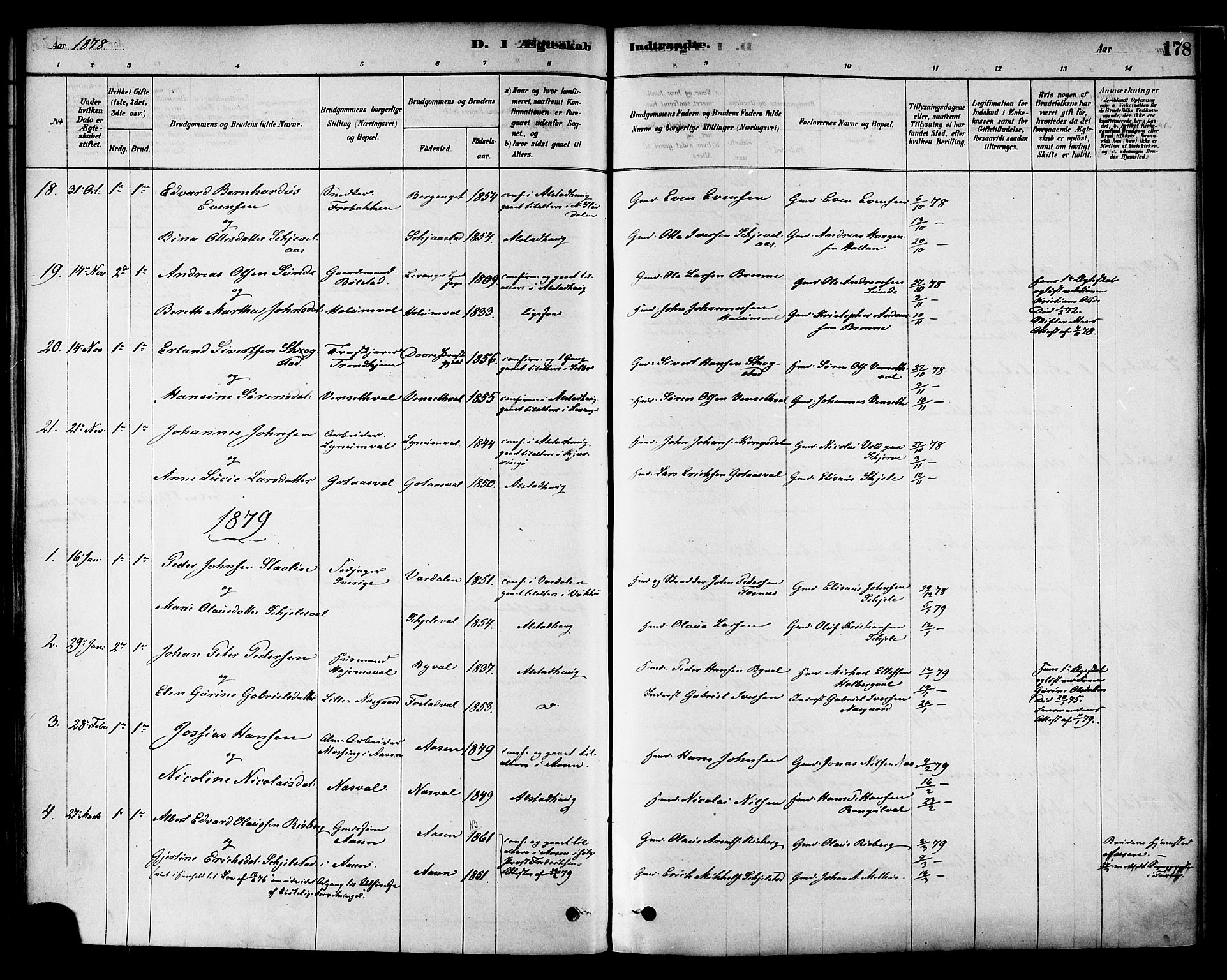 Ministerialprotokoller, klokkerbøker og fødselsregistre - Nord-Trøndelag, SAT/A-1458/717/L0159: Parish register (official) no. 717A09, 1878-1898, p. 178