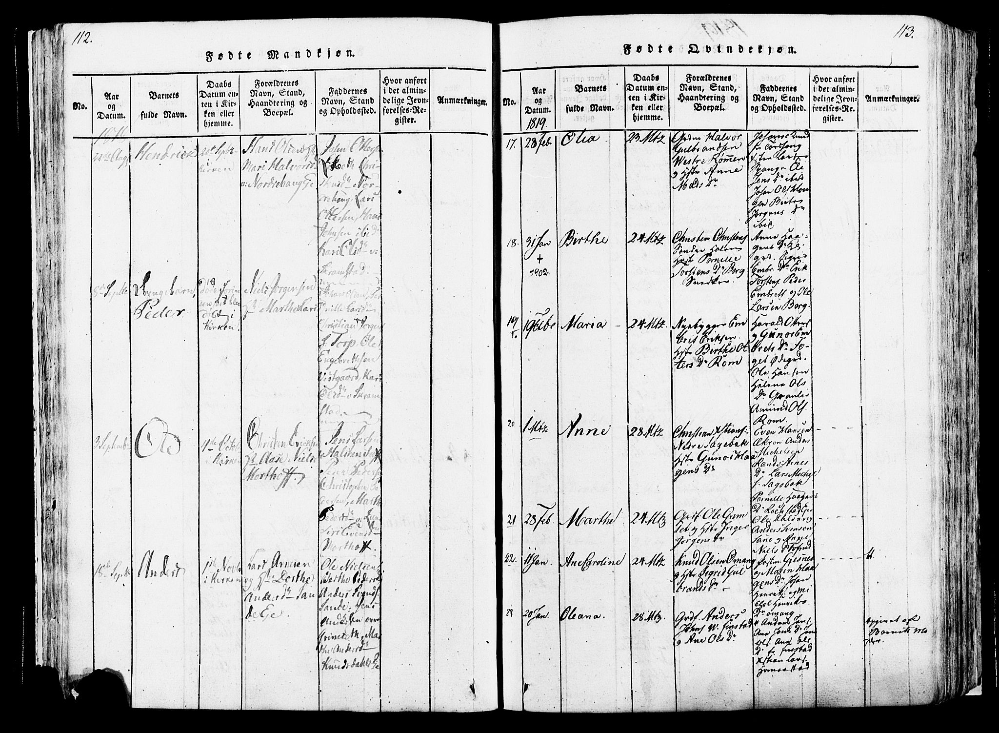 Løten prestekontor, SAH/PREST-022/K/Ka/L0005: Parish register (official) no. 5, 1814-1832, p. 112-113