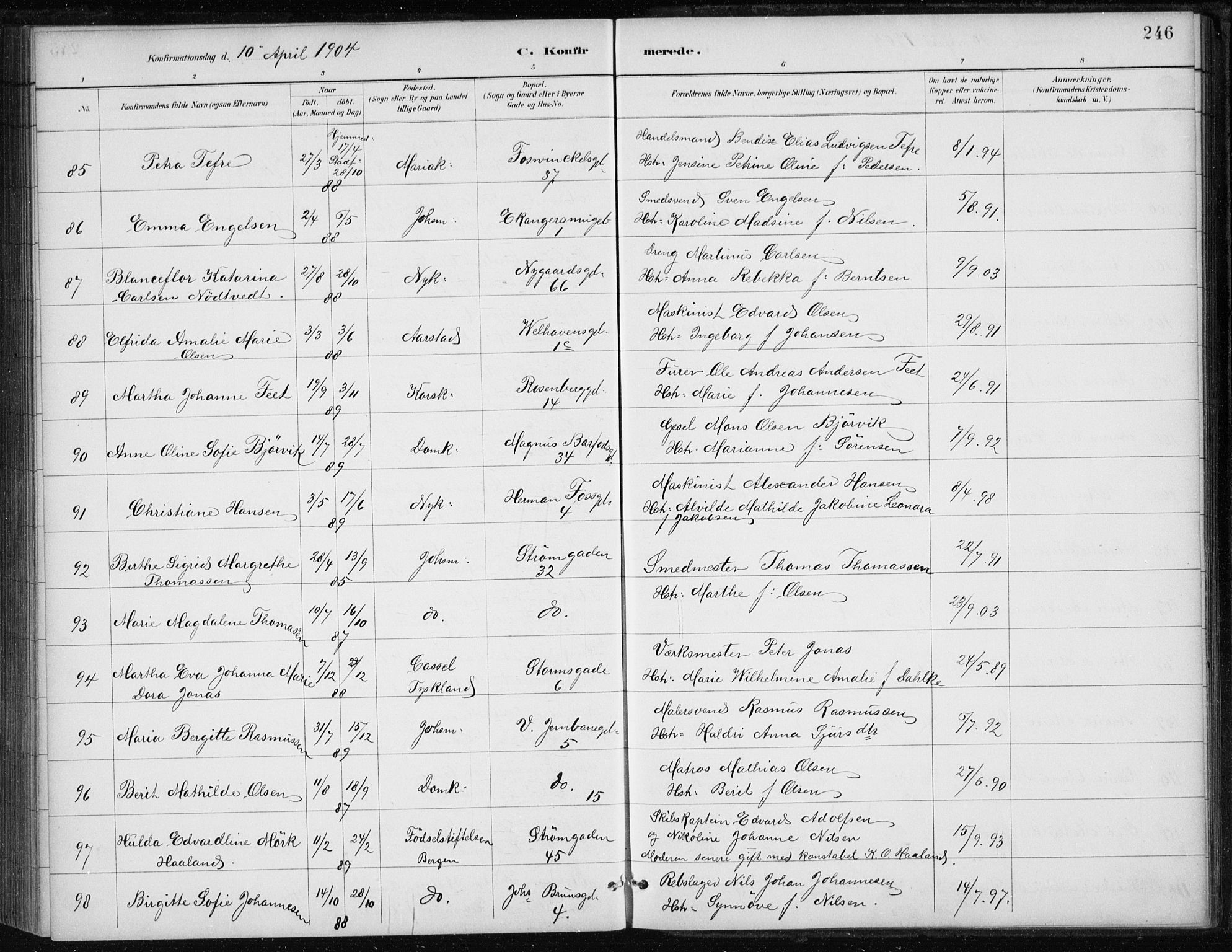 Johanneskirken sokneprestembete, AV/SAB-A-76001/H/Haa/L0008: Parish register (official) no. C 1, 1885-1907, p. 246