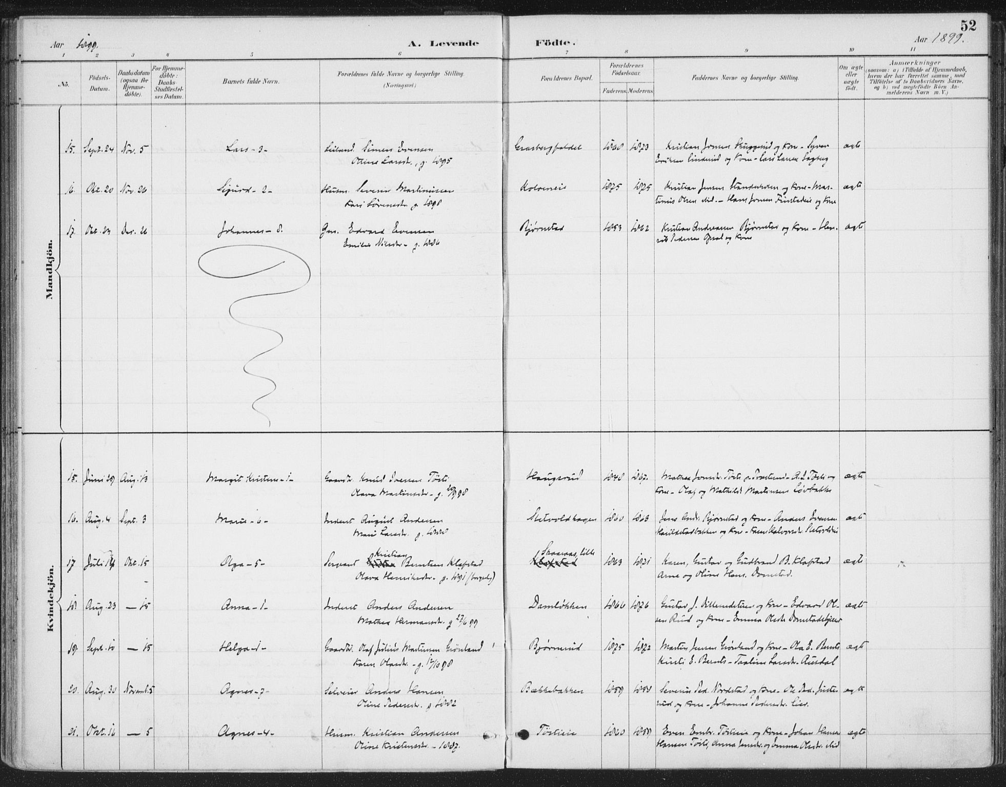 Romedal prestekontor, AV/SAH-PREST-004/K/L0008: Parish register (official) no. 8, 1887-1905, p. 52