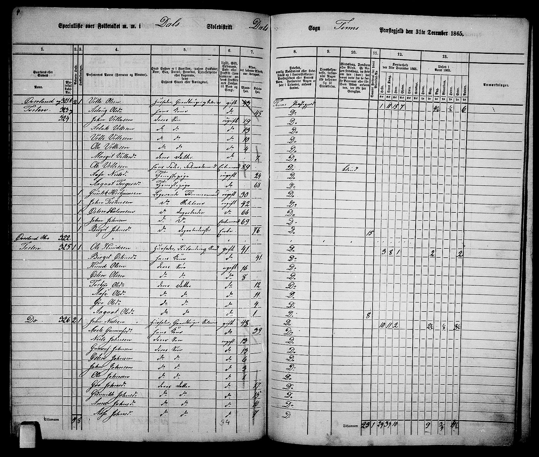 RA, 1865 census for Tinn, 1865, p. 105