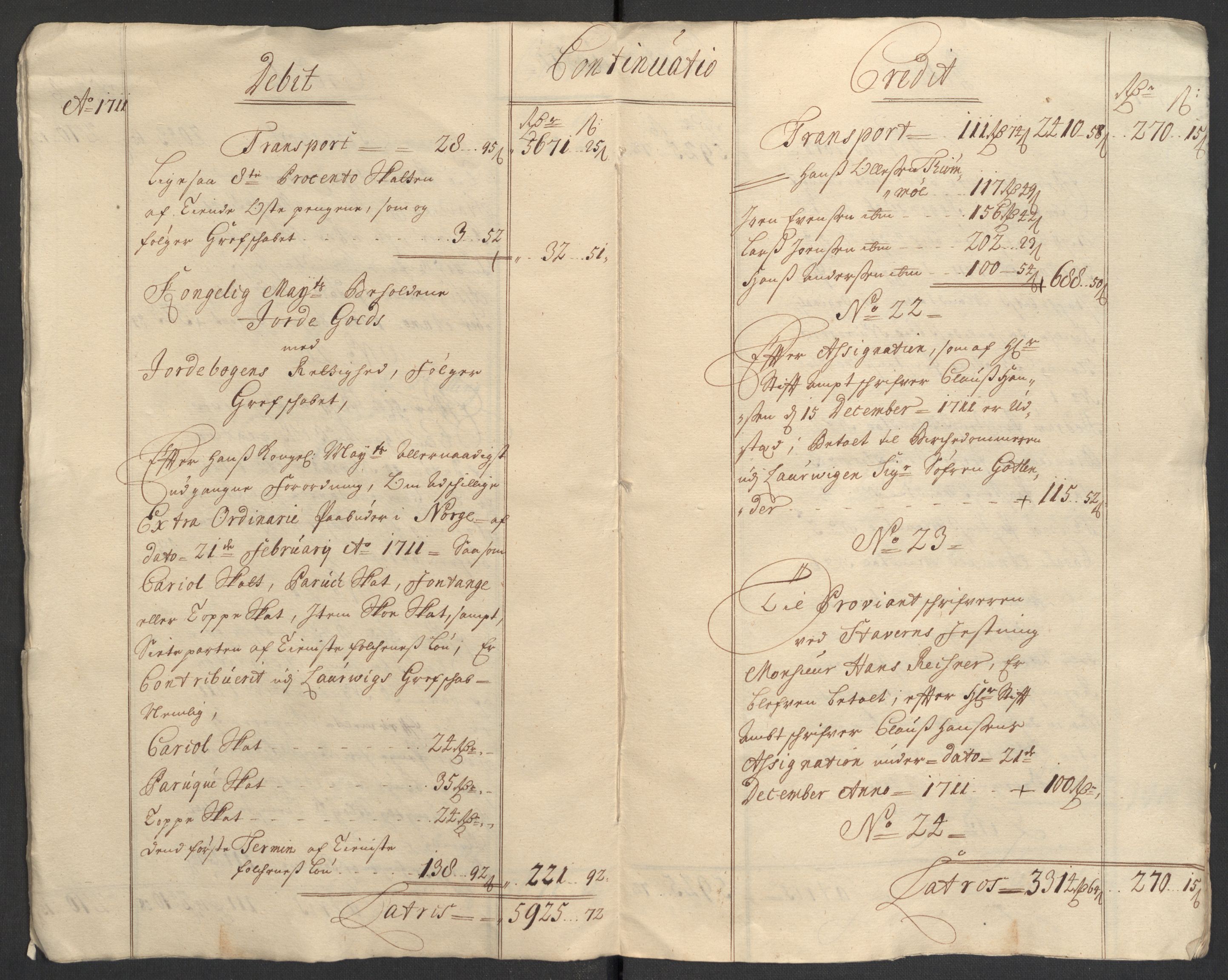 Rentekammeret inntil 1814, Reviderte regnskaper, Fogderegnskap, AV/RA-EA-4092/R33/L1983: Fogderegnskap Larvik grevskap, 1711, p. 12