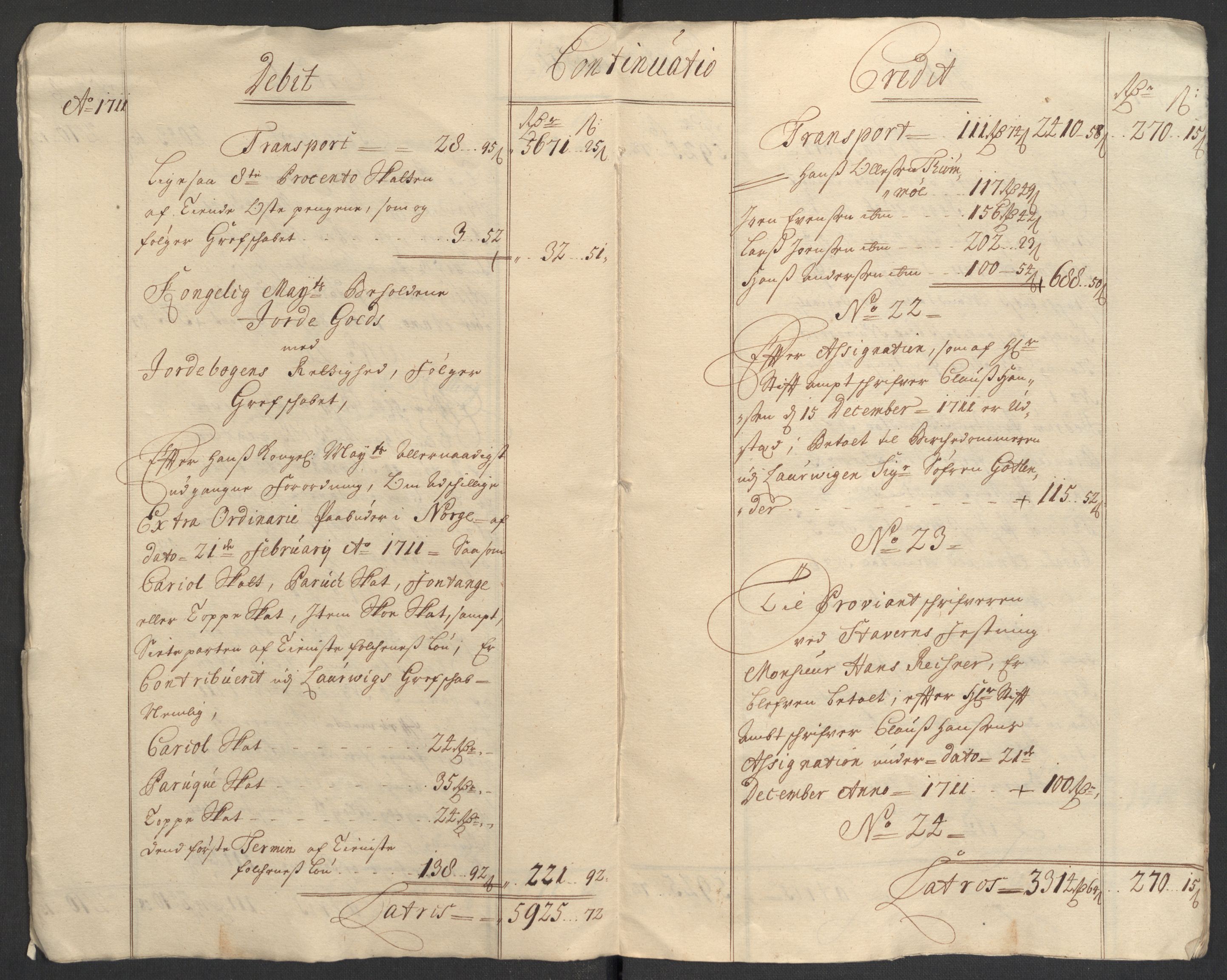 Rentekammeret inntil 1814, Reviderte regnskaper, Fogderegnskap, AV/RA-EA-4092/R33/L1983: Fogderegnskap Larvik grevskap, 1711, p. 12