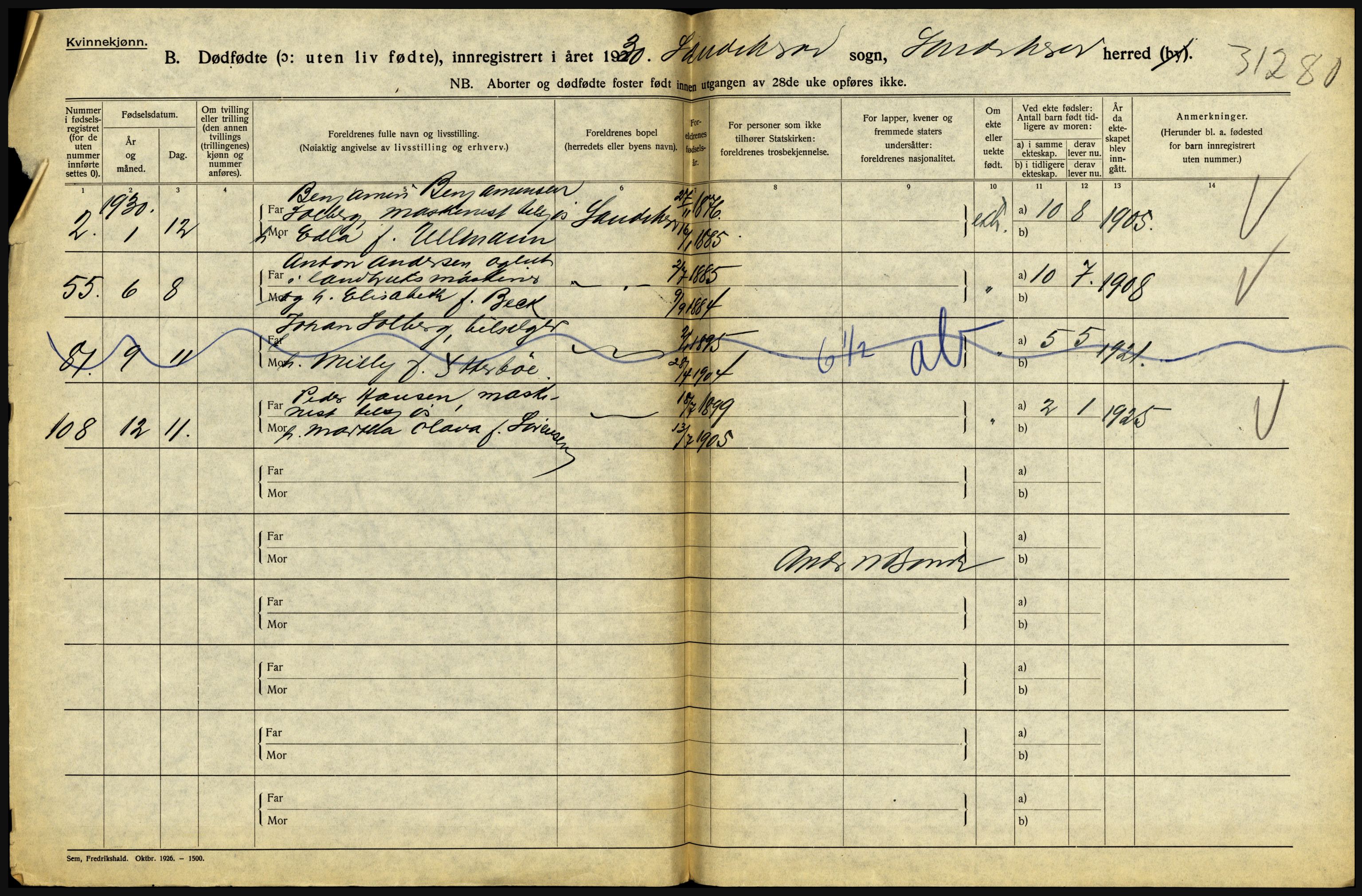 Statistisk sentralbyrå, Sosiodemografiske emner, Befolkning, AV/RA-S-2228/D/Df/Dfc/Dfcj/L0017: Vestfold. Telemark, 1930, p. 272