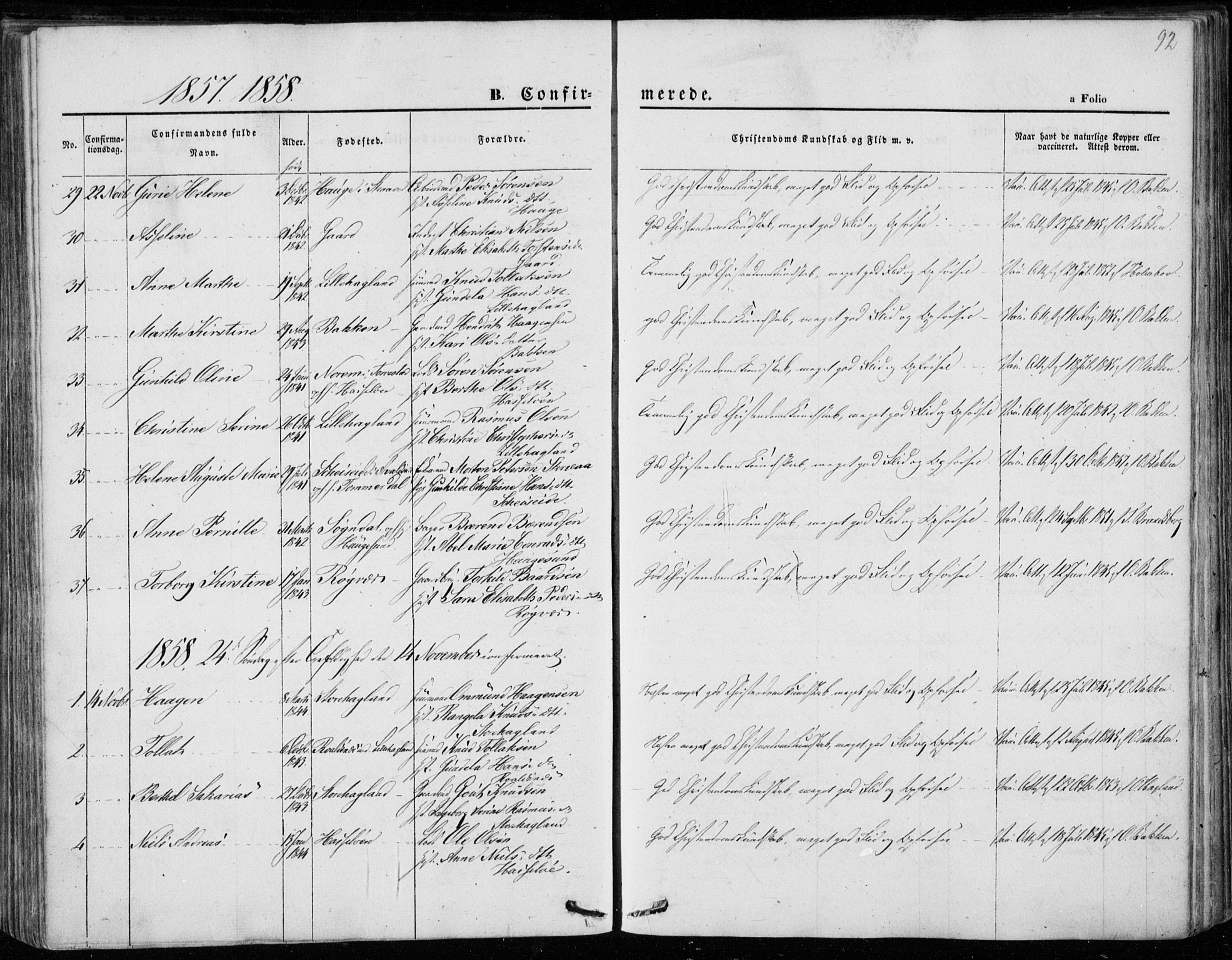 Torvastad sokneprestkontor, AV/SAST-A -101857/H/Ha/Haa/L0011: Parish register (official) no. A 11, 1857-1866, p. 92