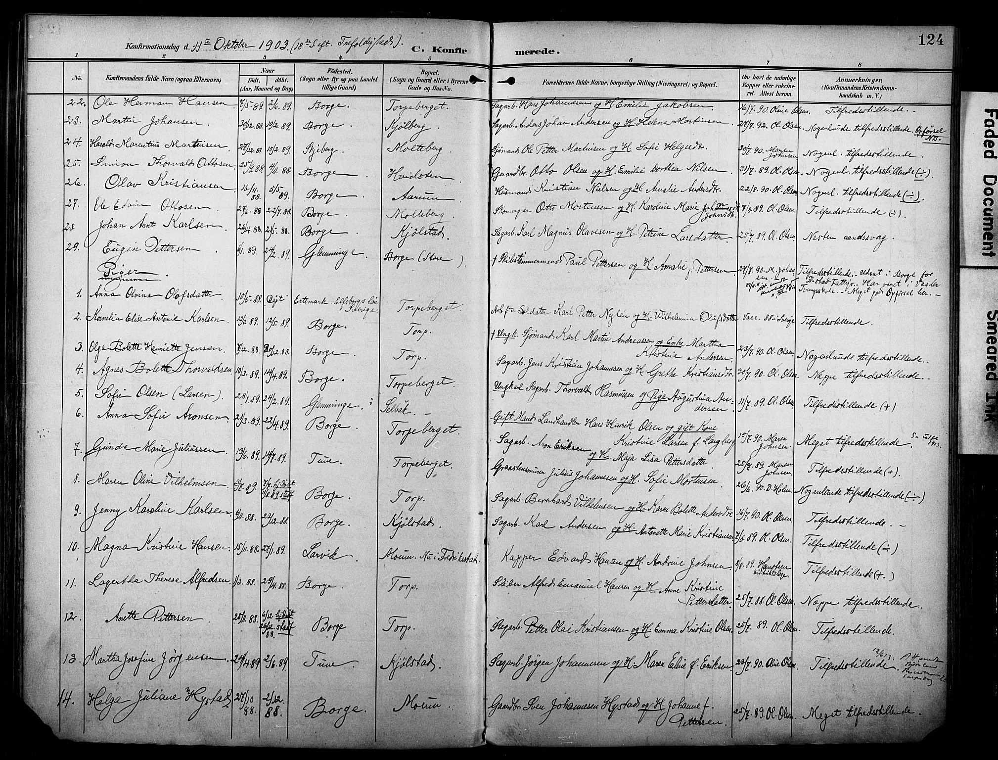 Borge prestekontor Kirkebøker, SAO/A-10903/F/Fa/L0009: Parish register (official) no. I 9, 1902-1911, p. 124