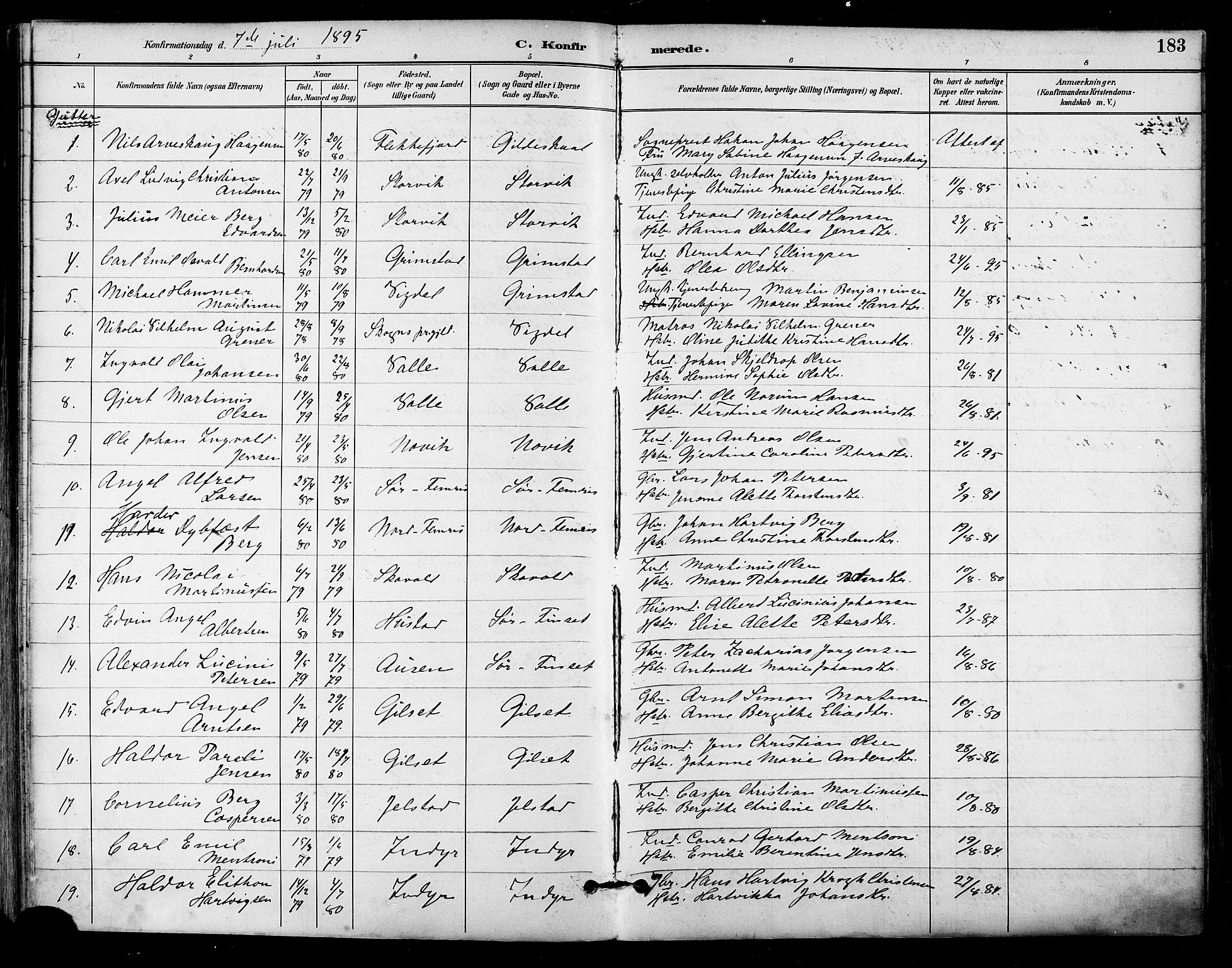 Ministerialprotokoller, klokkerbøker og fødselsregistre - Nordland, AV/SAT-A-1459/805/L0101: Parish register (official) no. 805A07, 1892-1899, p. 183