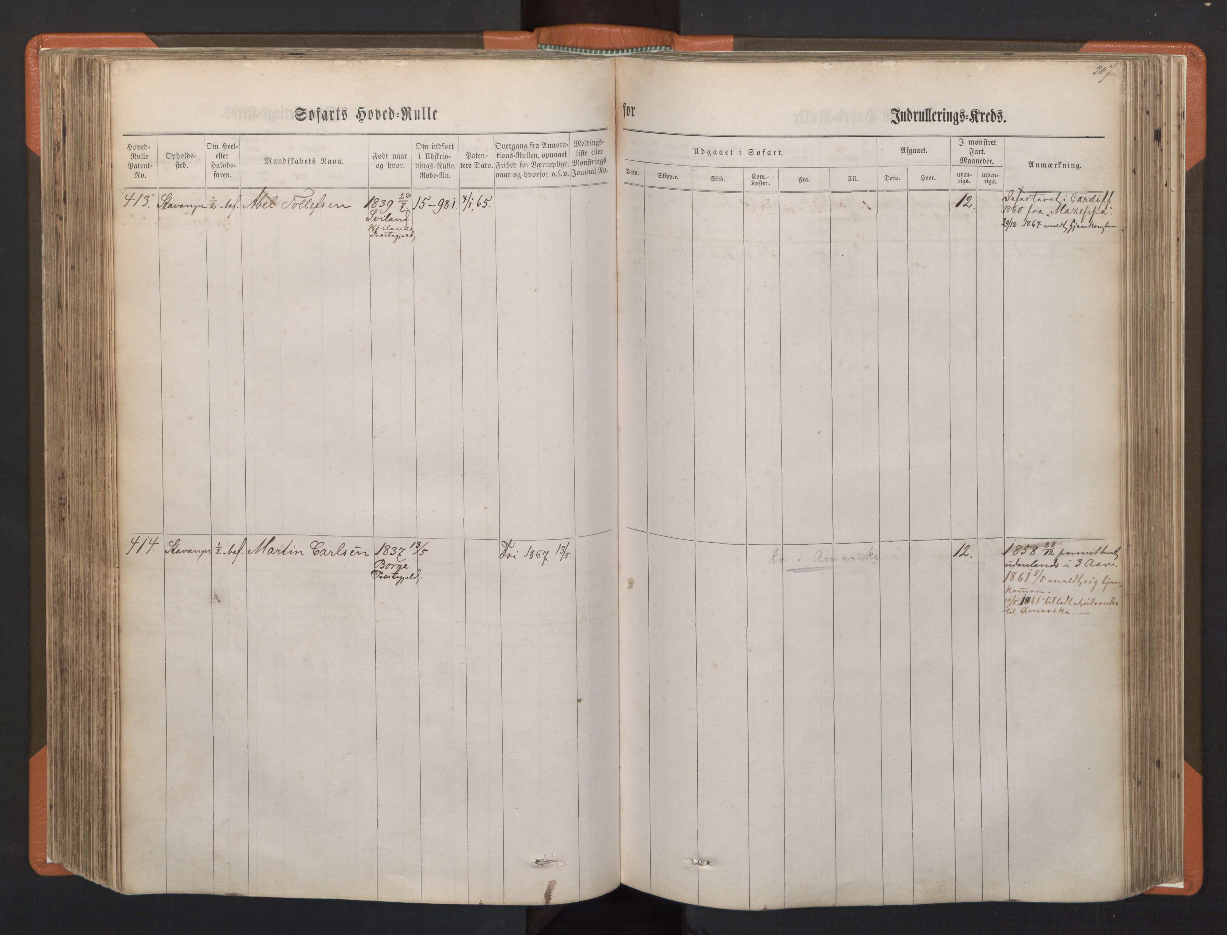 Stavanger sjømannskontor, AV/SAST-A-102006/F/Fb/Fbb/L0001: Sjøfartshovedrulle, patentnr. 1-720 (del 1), 1860-1863, p. 211