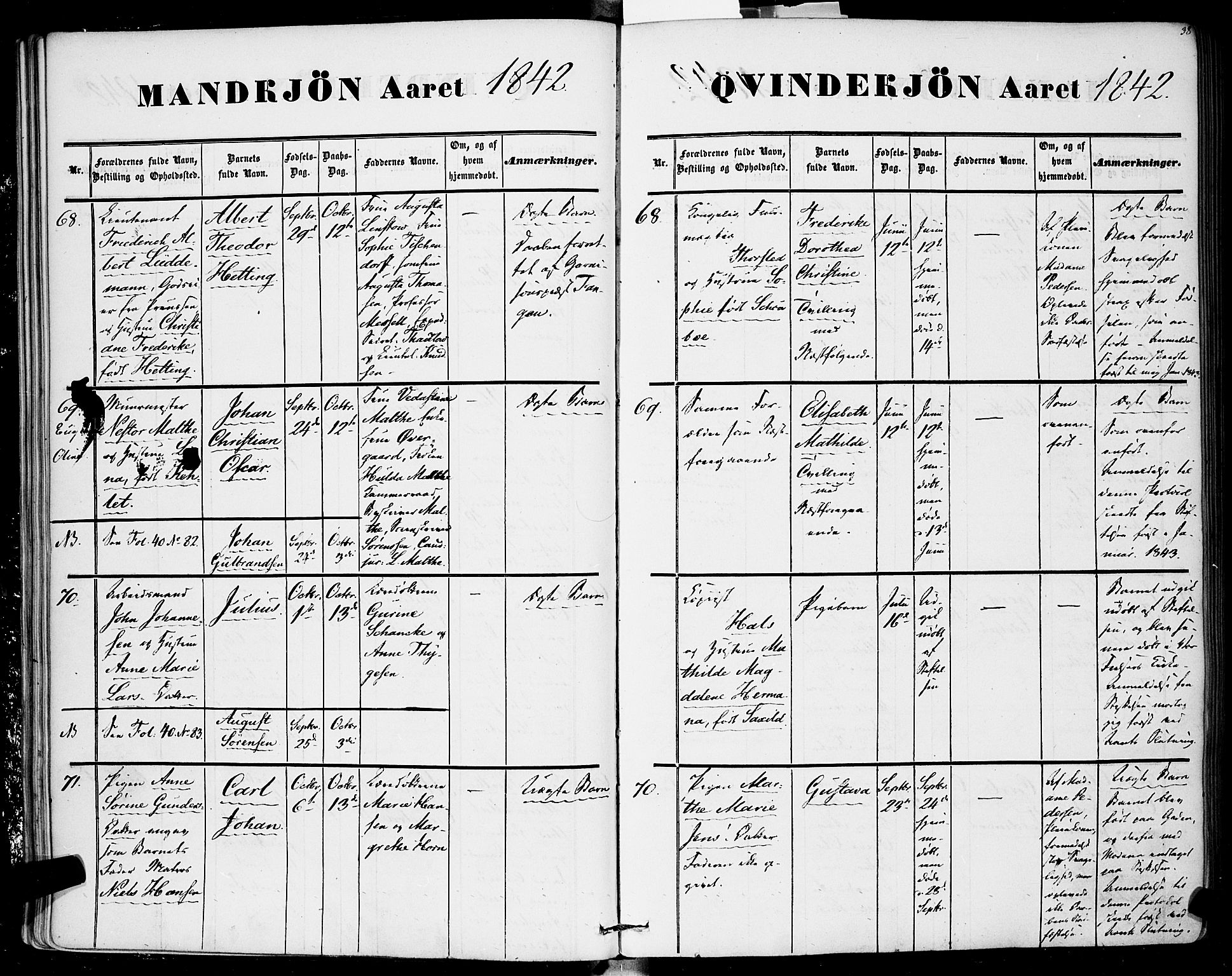 Rikshospitalet prestekontor Kirkebøker, AV/SAO-A-10309b/F/L0003: Parish register (official) no. 3, 1841-1853, p. 38