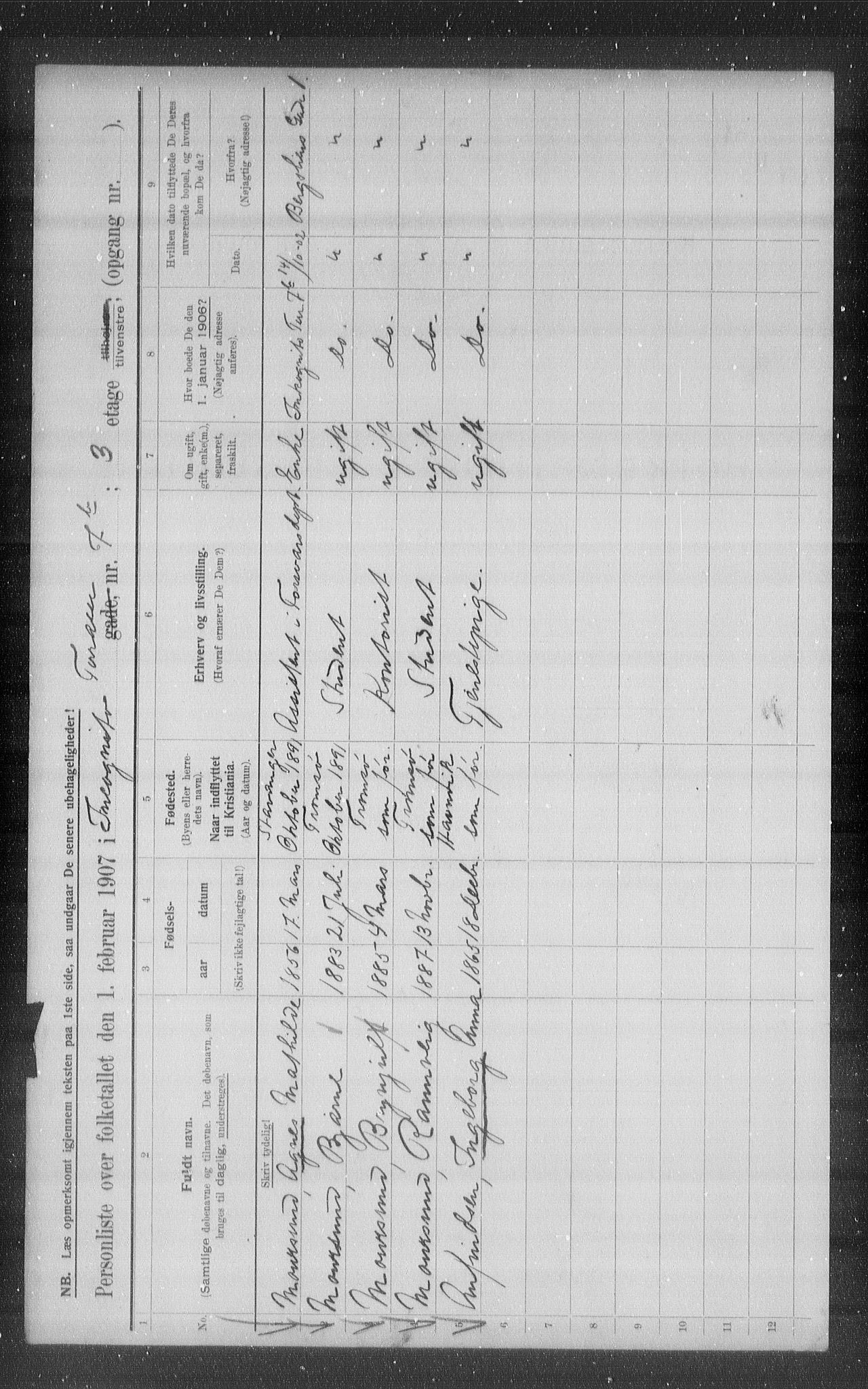 OBA, Municipal Census 1907 for Kristiania, 1907, p. 22607