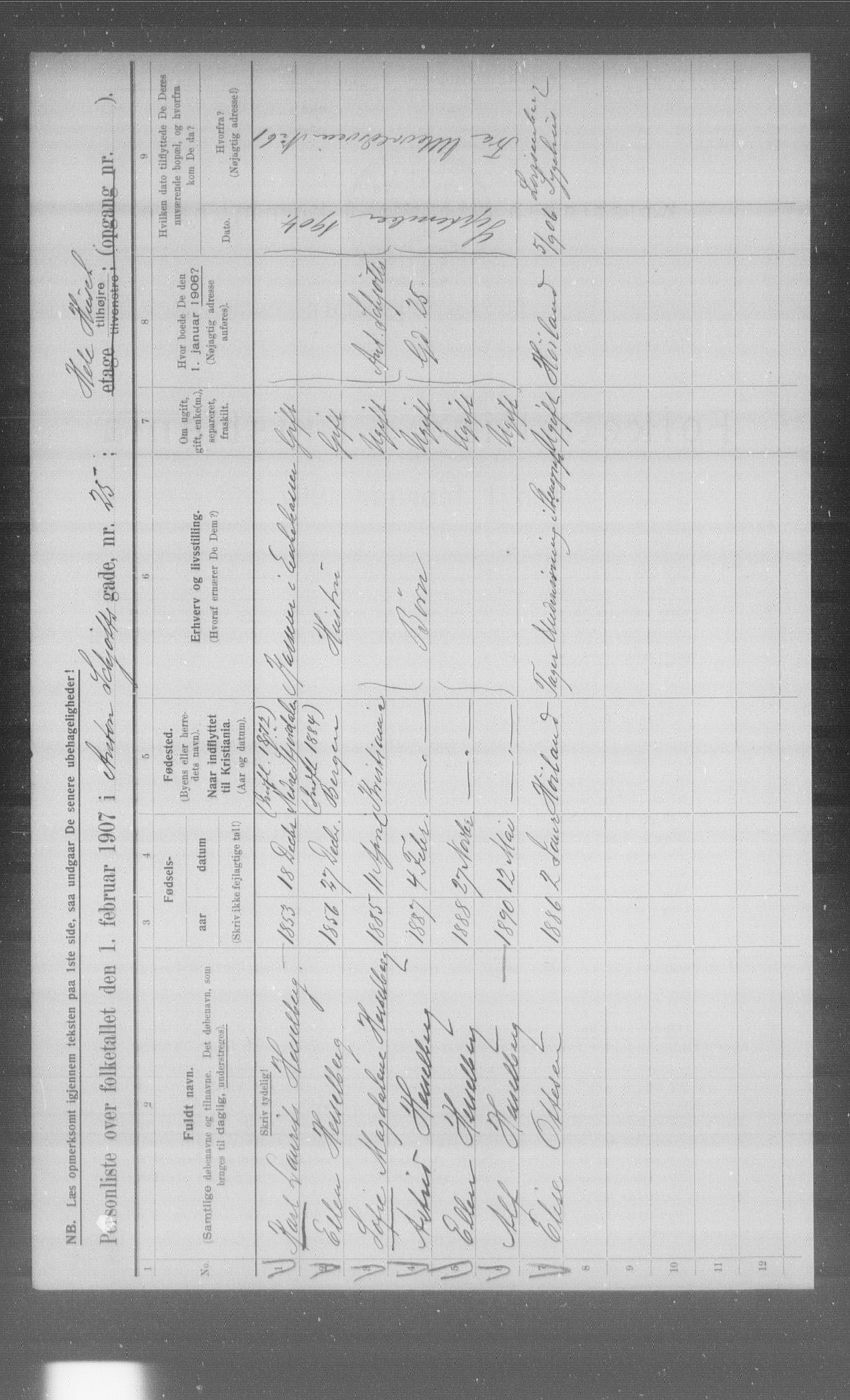 OBA, Municipal Census 1907 for Kristiania, 1907, p. 743