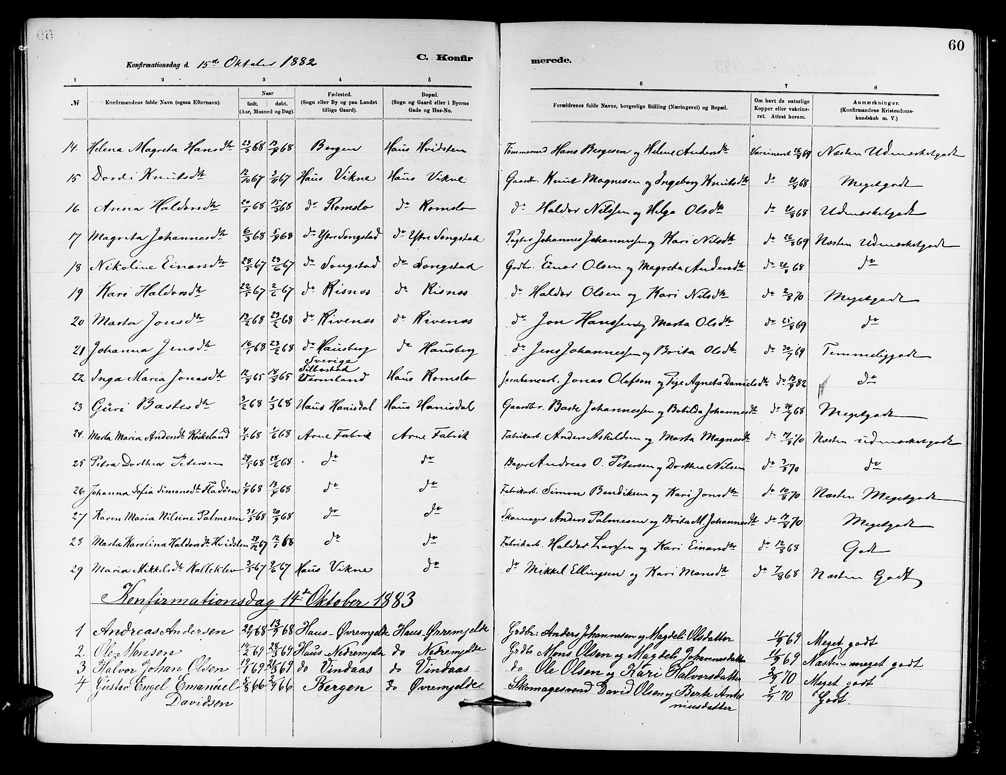 Haus sokneprestembete, AV/SAB-A-75601/H/Hab: Parish register (copy) no. B 2, 1878-1884, p. 60