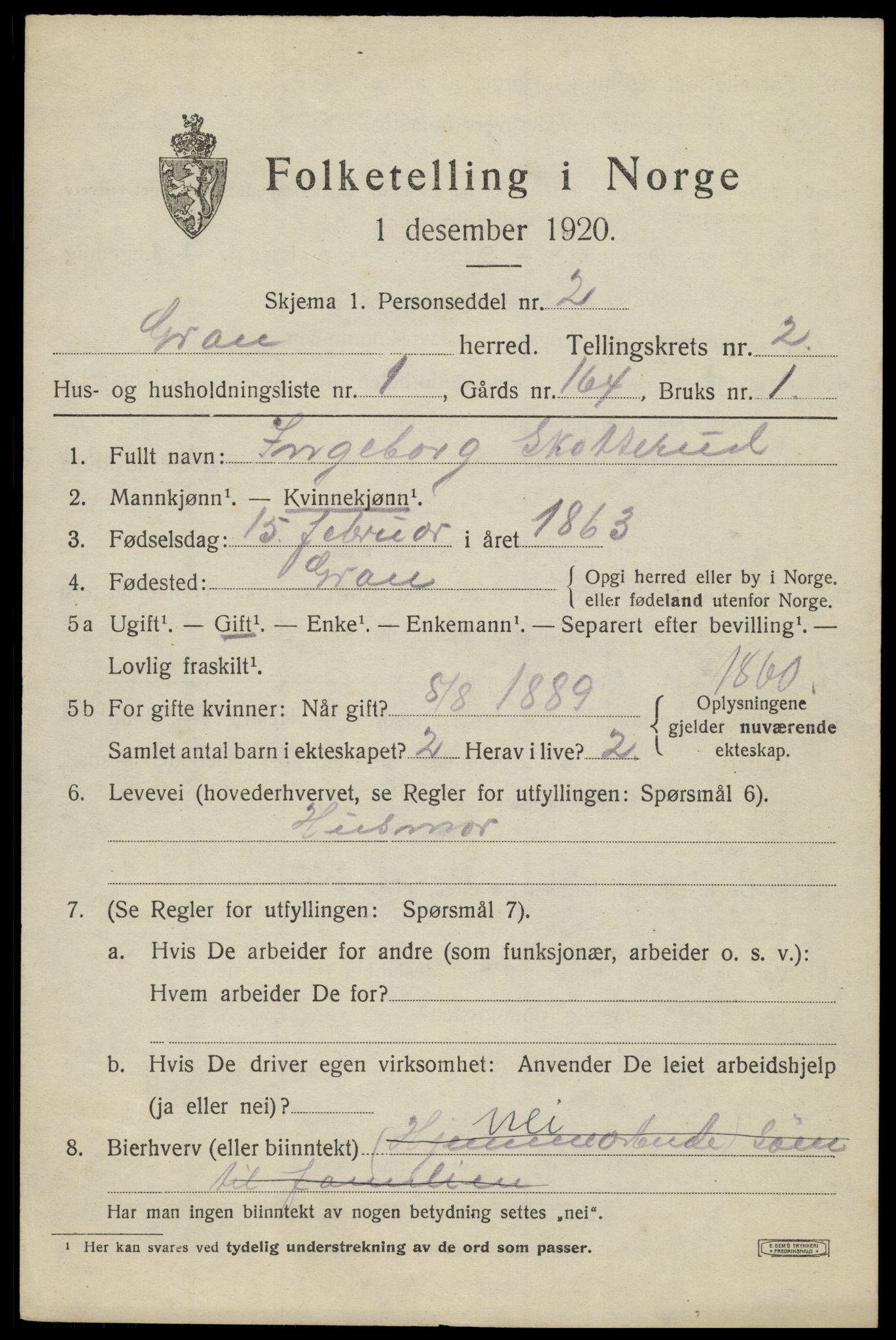 SAH, 1920 census for Gran, 1920, p. 3151